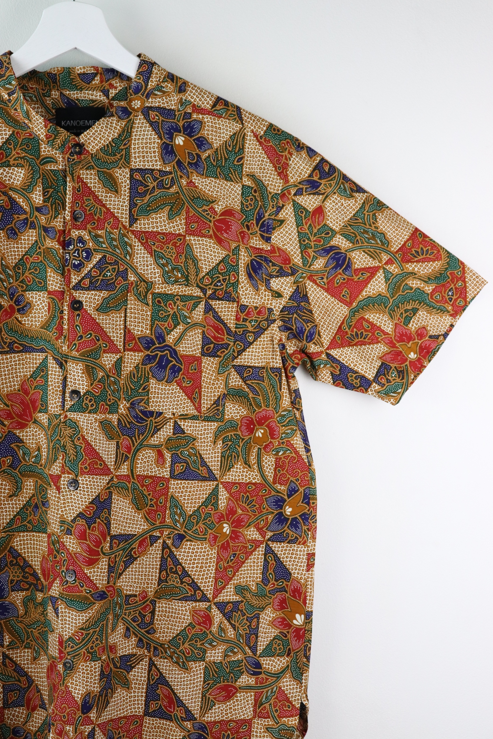 KANOEMEN Stand Collar Batik Shirt - Spring (Dark Blue) (L)