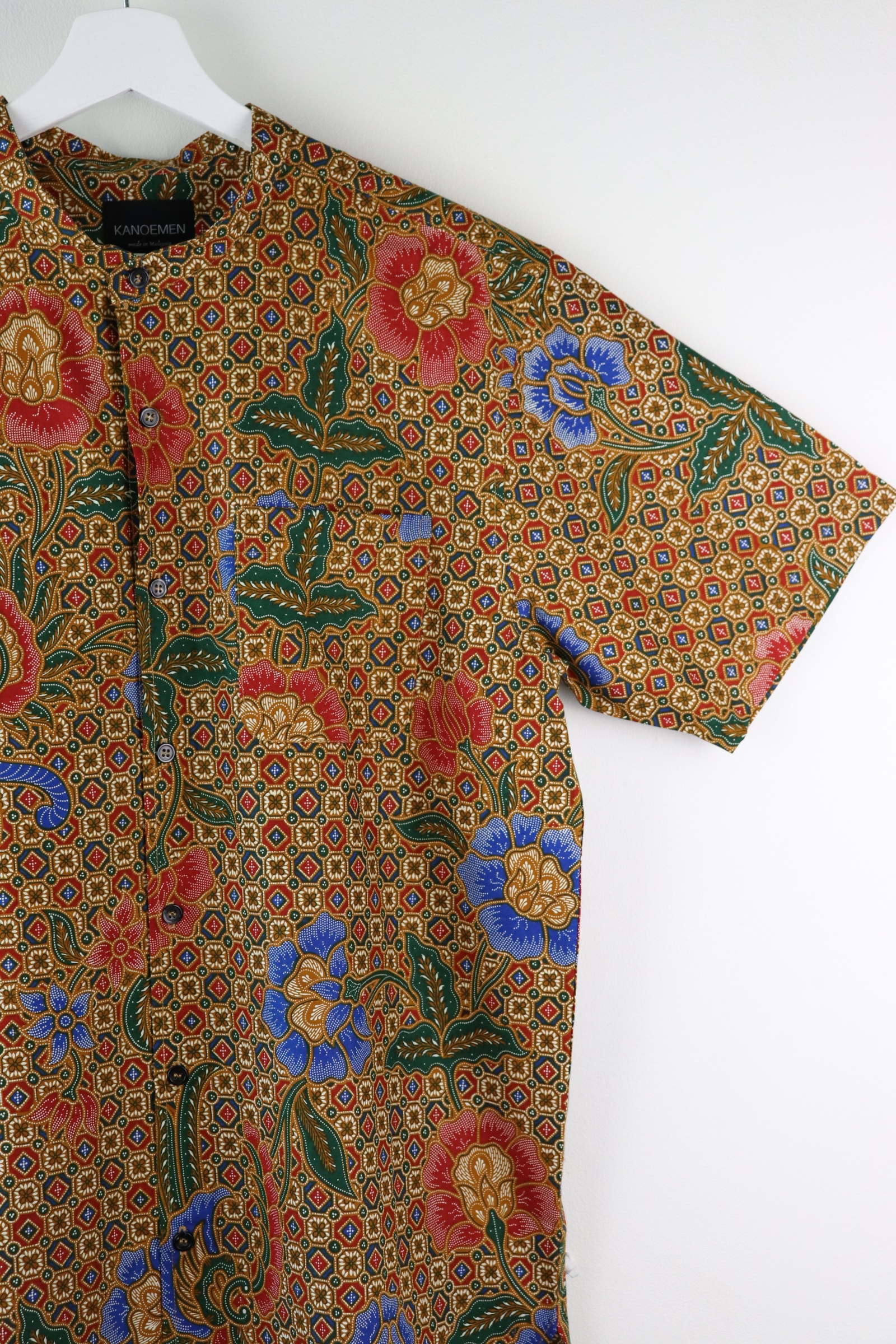 KANOEMEN Stand Collar Batik Shirt - Dawn (Green) (XL)