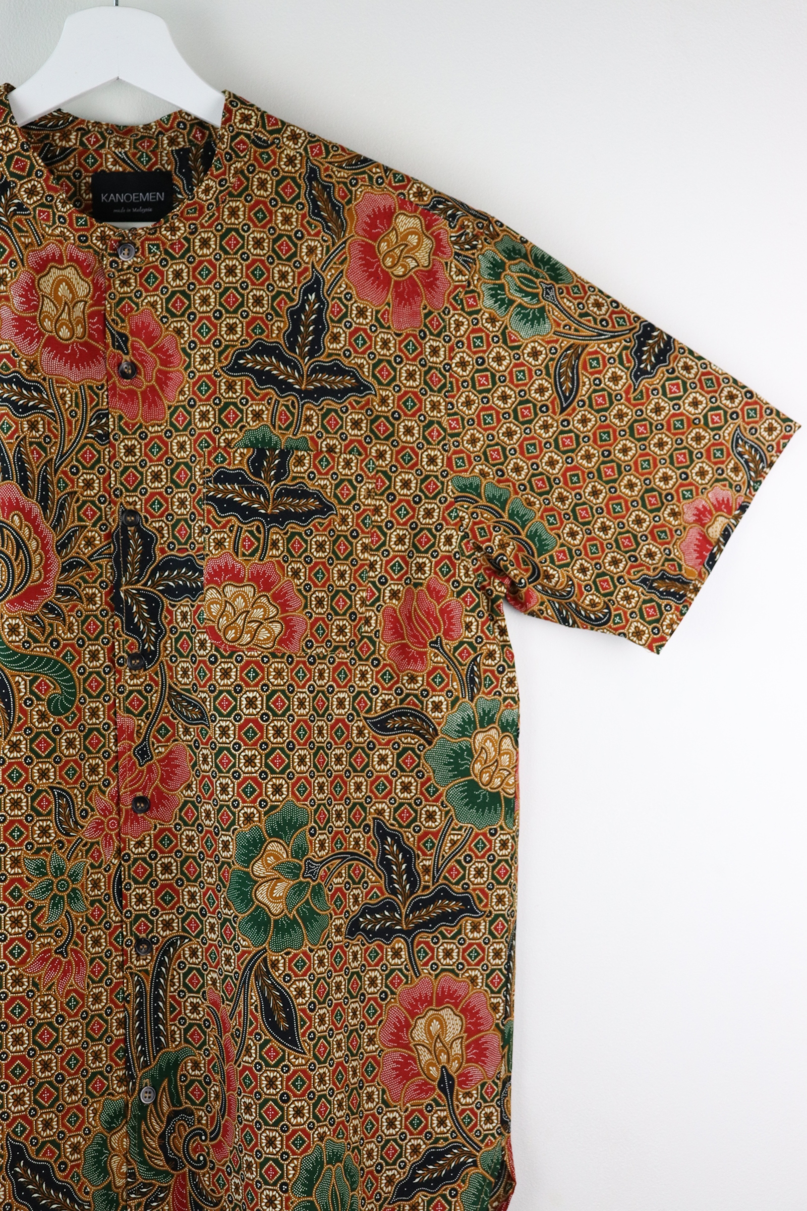 KANOEMEN Stand Collar Batik Shirt - Dawn (Black) (XL)