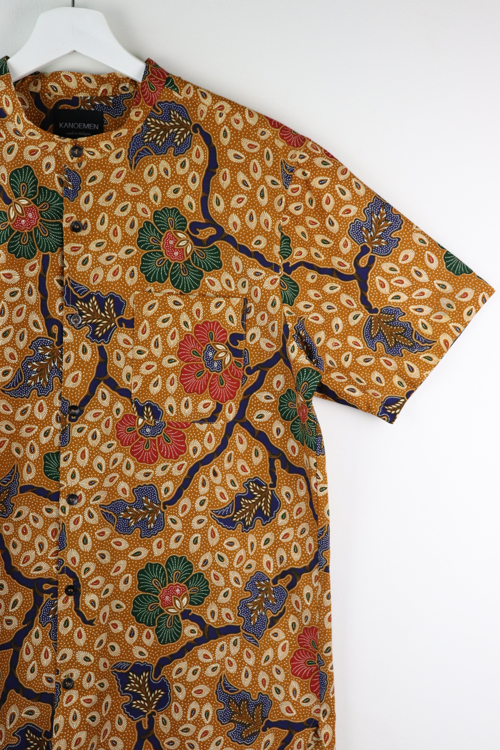 KANOEMEN Stand Collar Batik Shirt - Windson (Dark Blue) (XL)