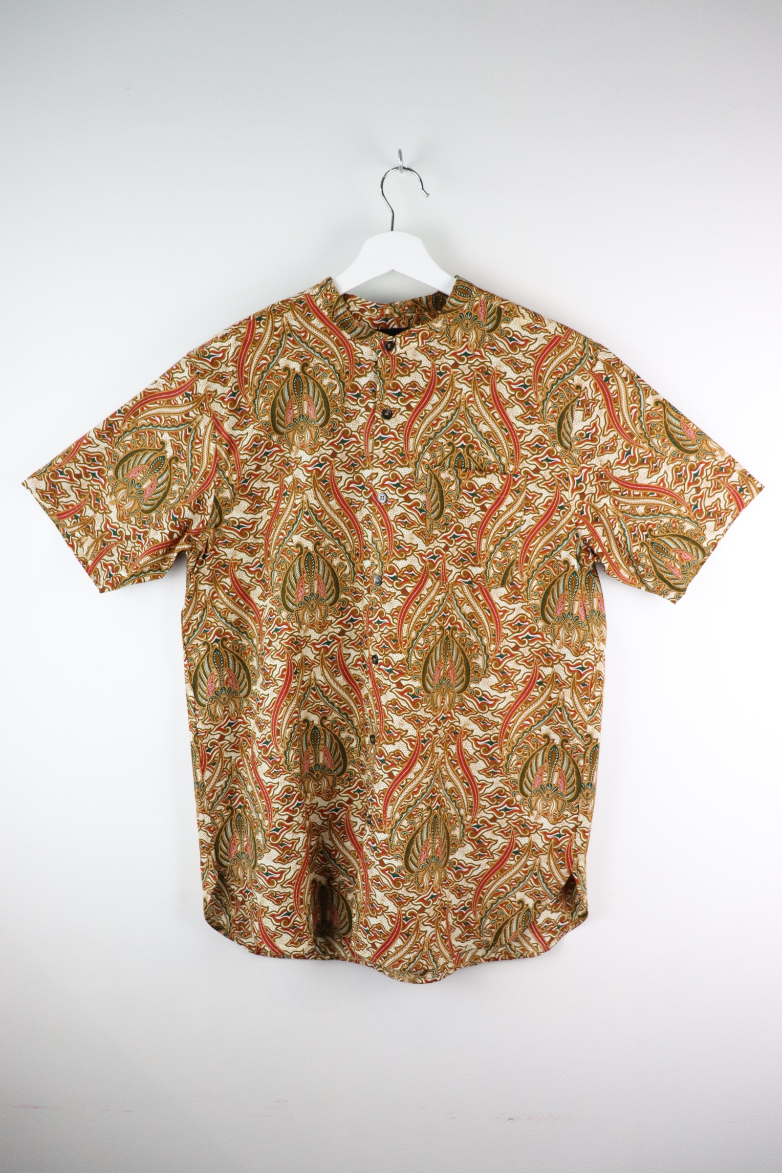 KANOEMEN Stand Collar Batik Shirt - Waves (Green) (XL)