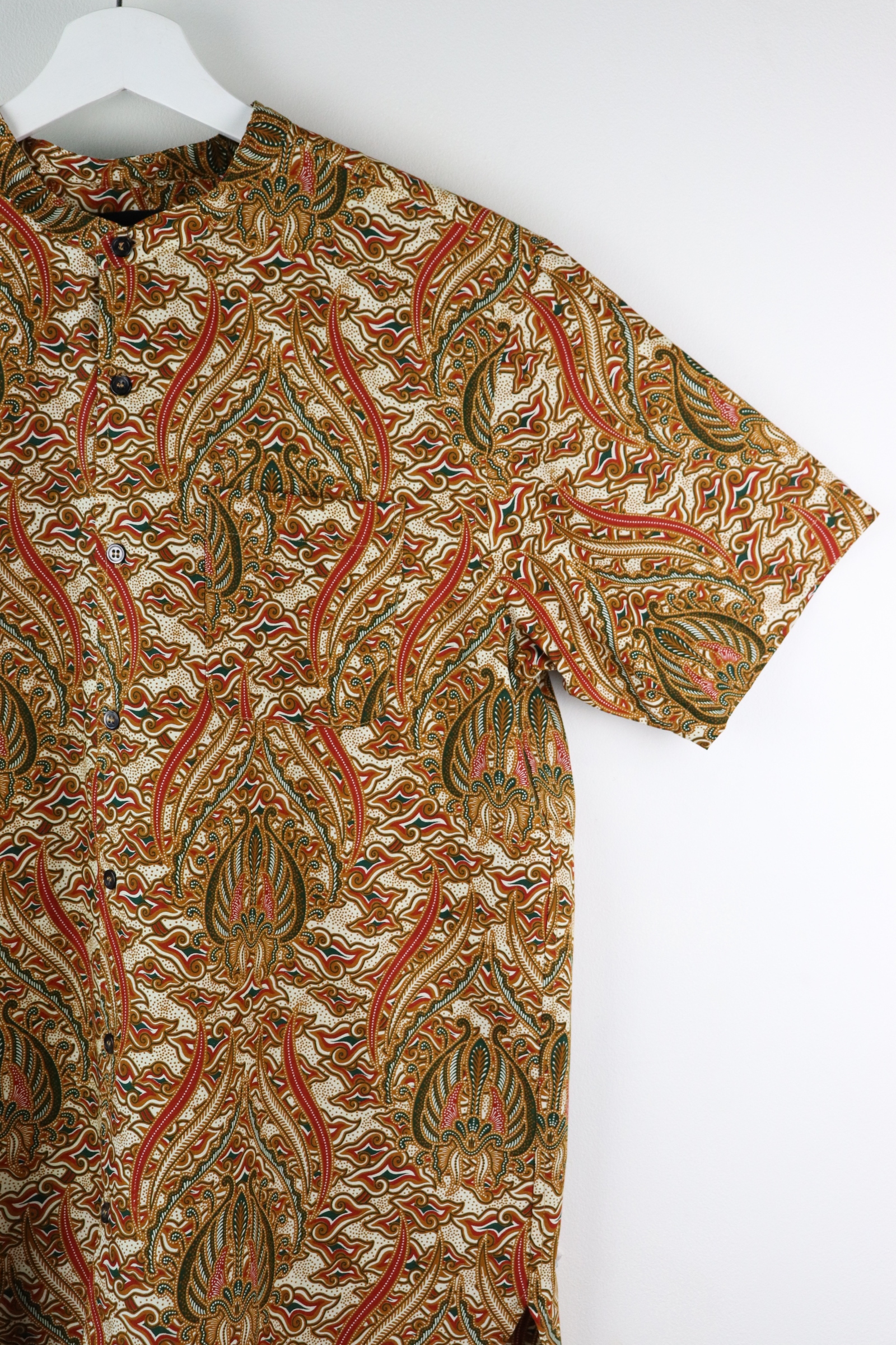 KANOEMEN Stand Collar Batik Shirt - Waves (Green) (XL)