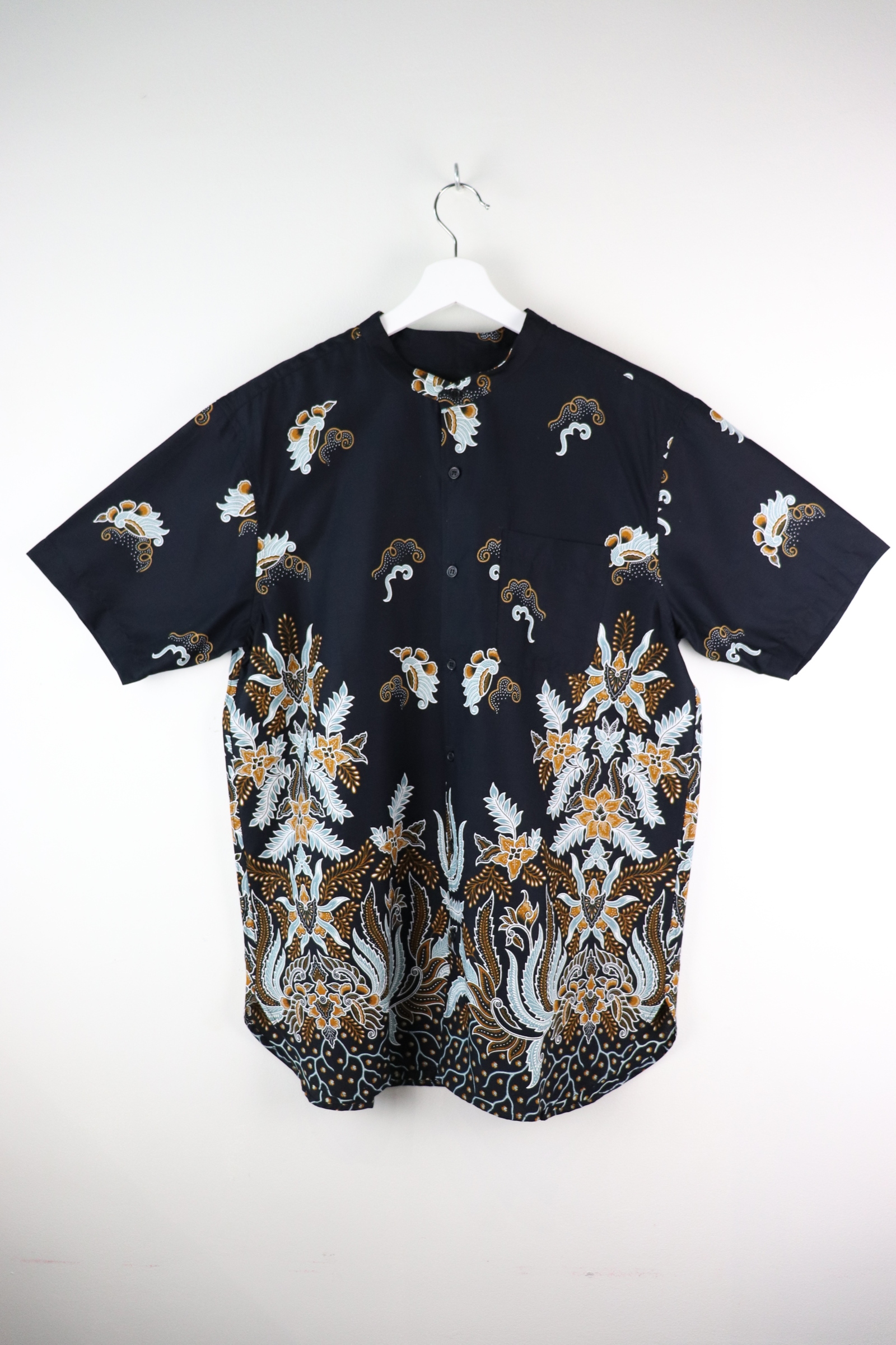 KANOEMEN Stand Collar Batik Shirt - Storm (Green) (XL)