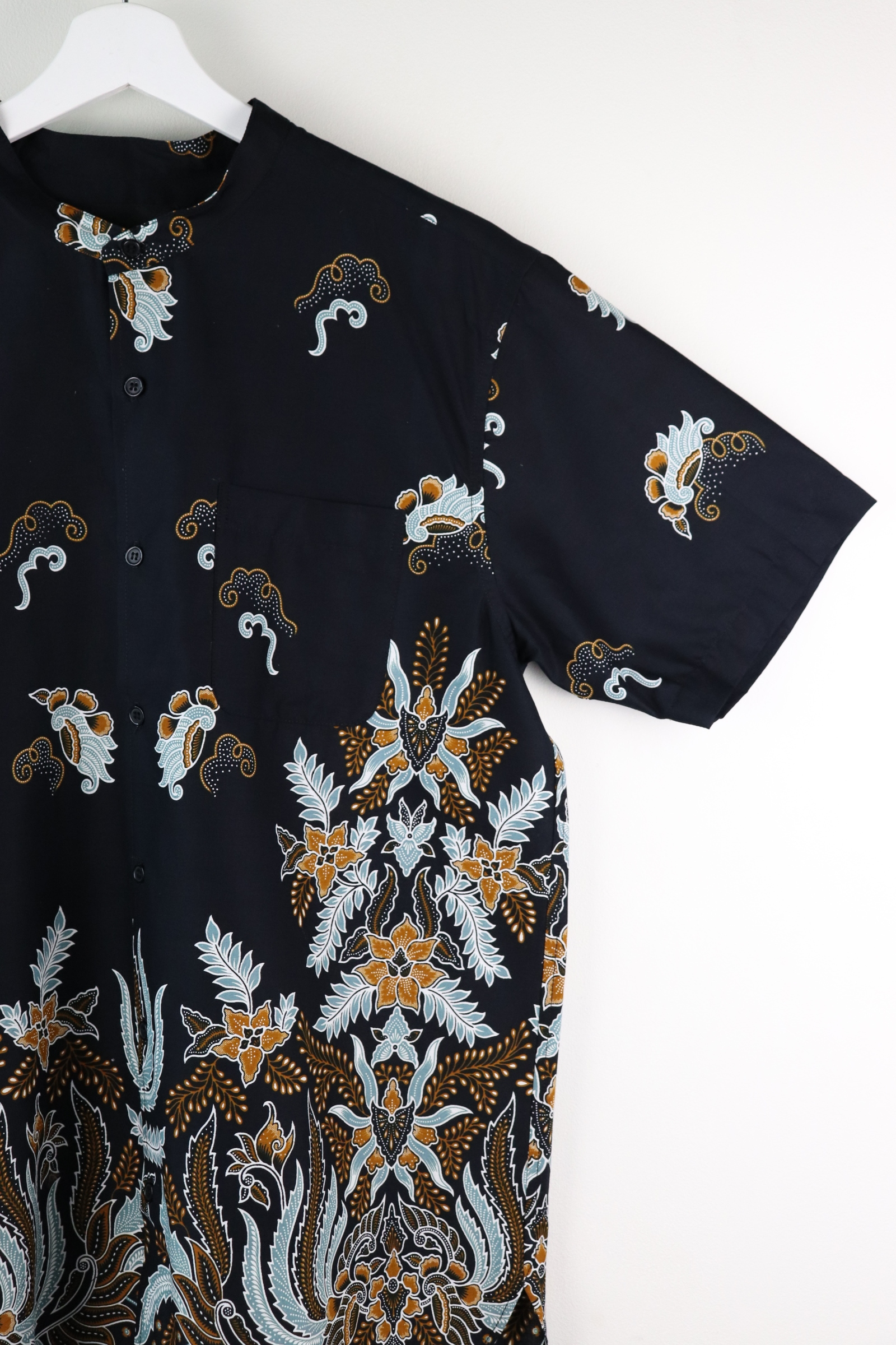 KANOEMEN Stand Collar Batik Shirt - Storm (Green) (XL)