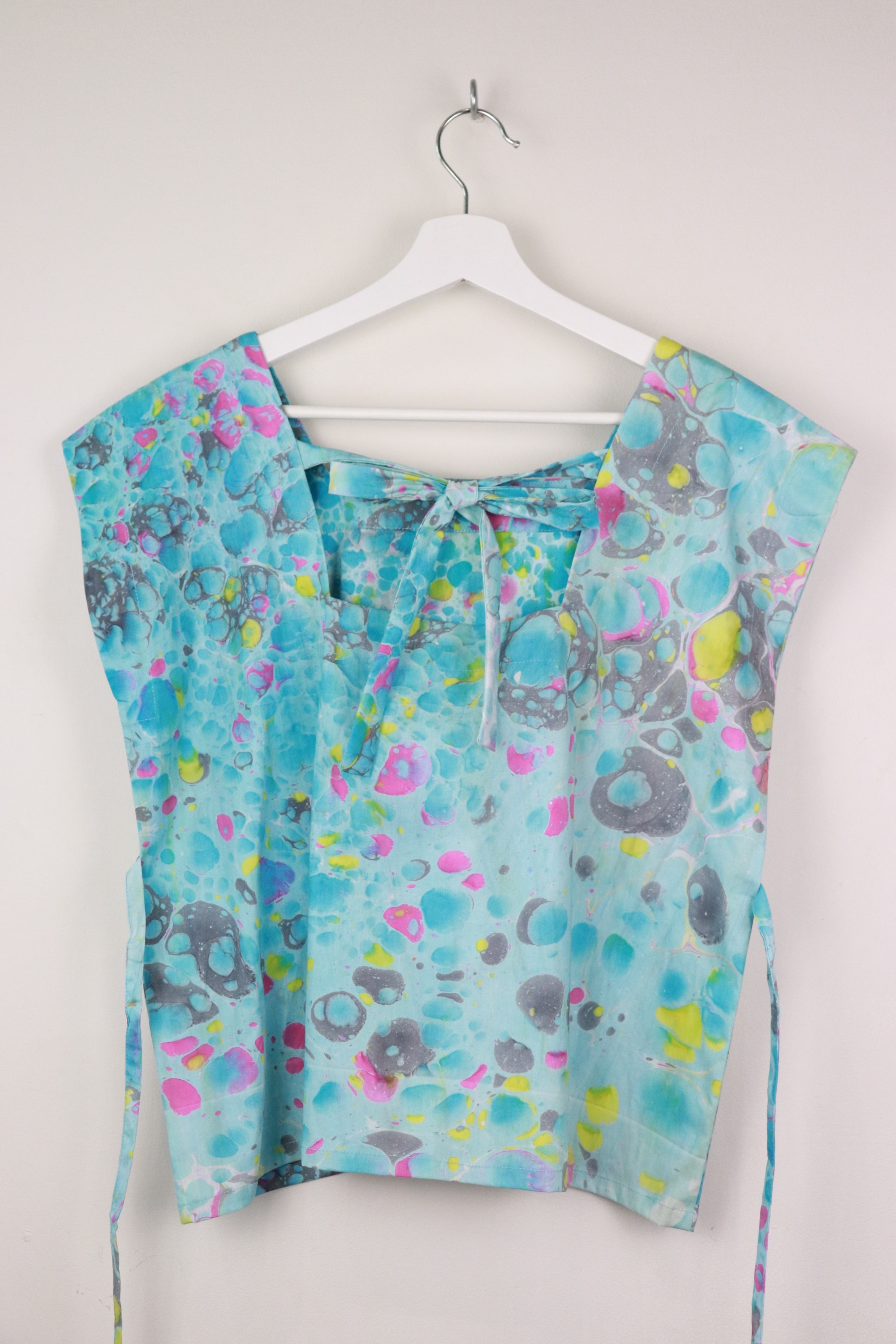 BrunchDate Boxy Batik Top - Blue Lagoon ( Hand Marbled )