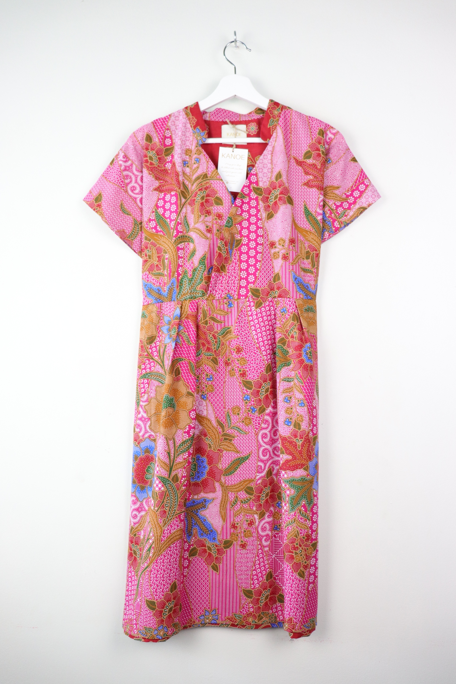 Kimono wrap dress w/ mandarin collar - Flower Field (Pink)