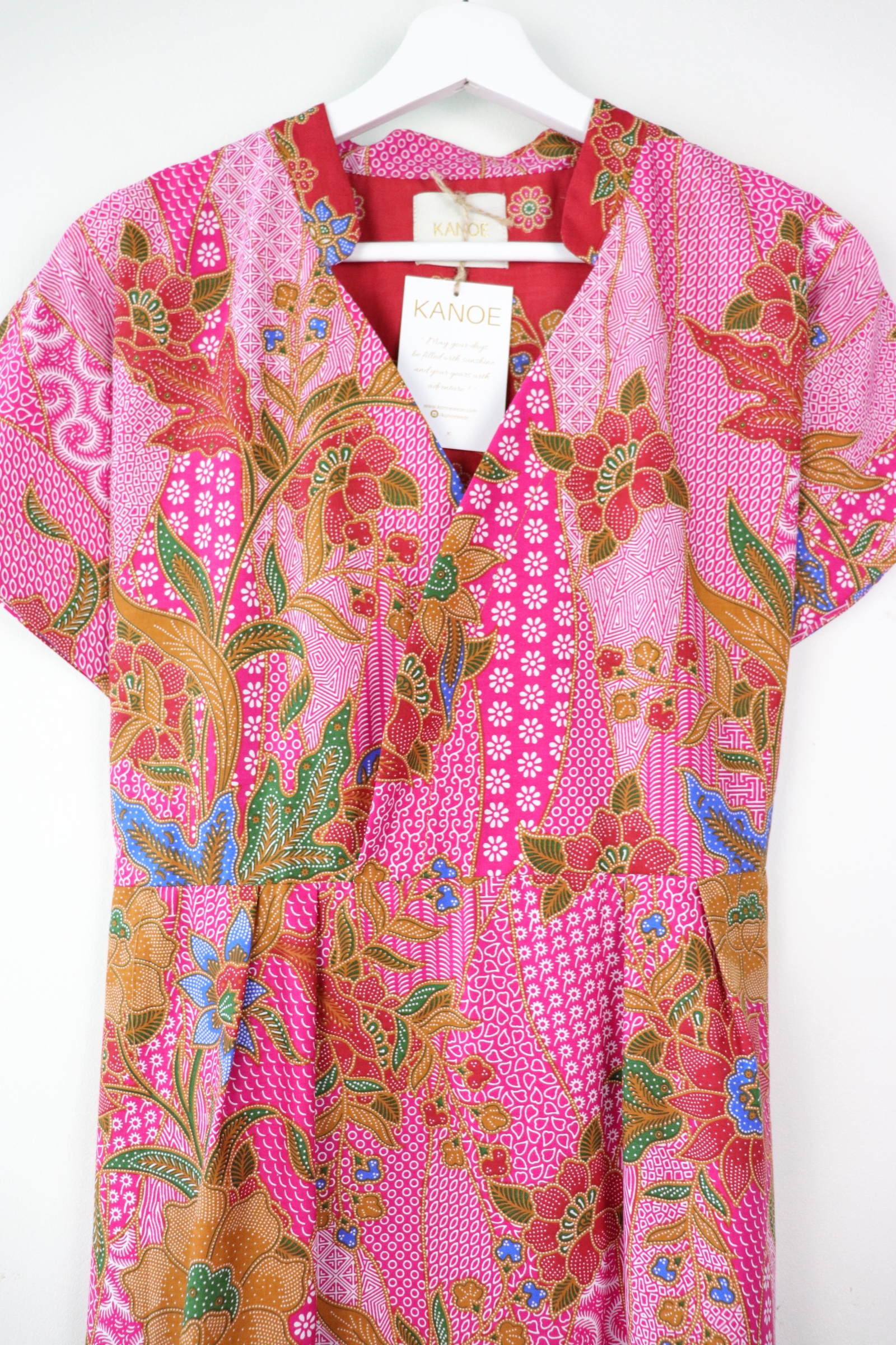 Kimono wrap dress w/ mandarin collar - Flower Field (Pink)