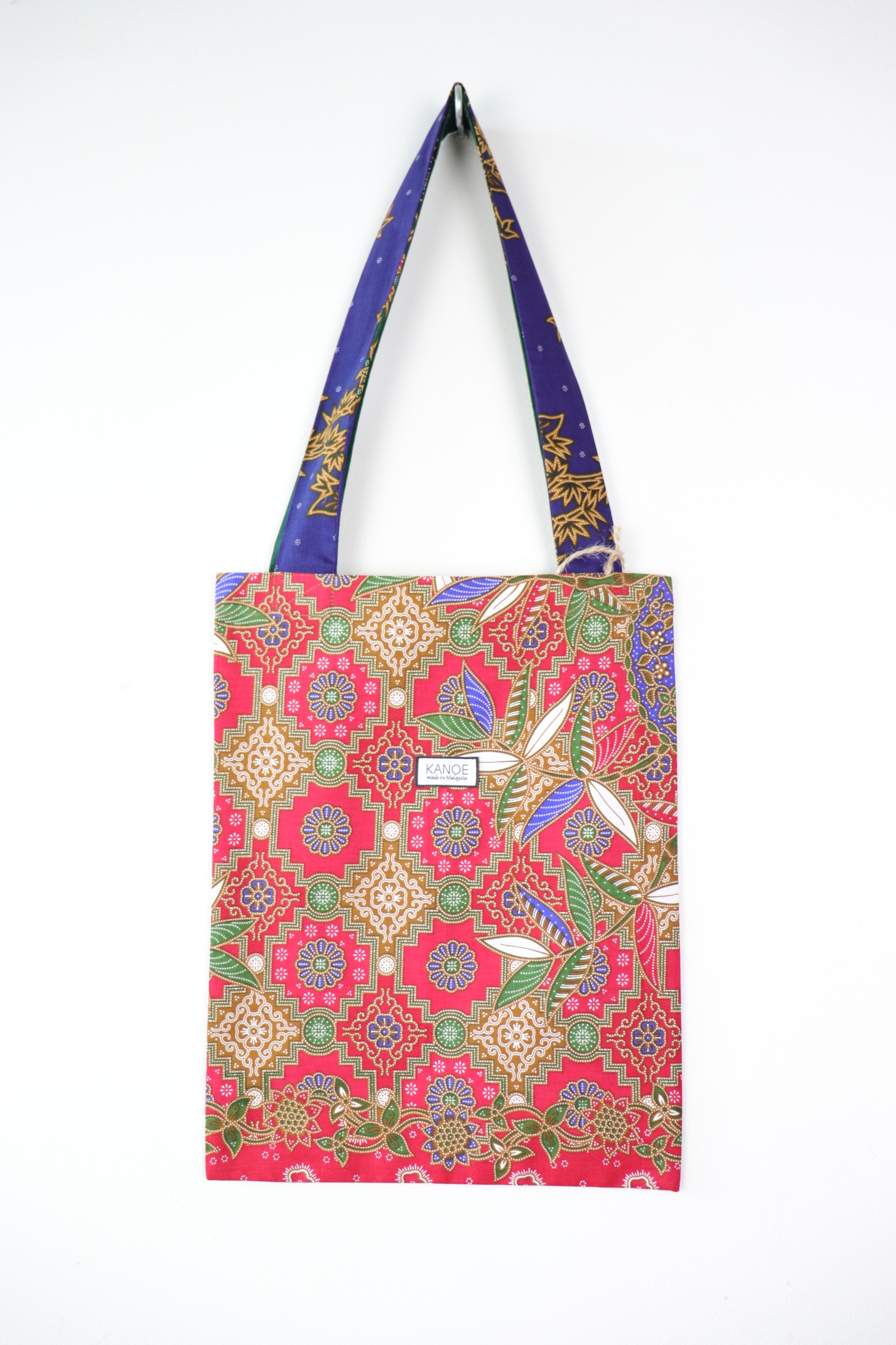 Batik Tote Bag (M) - Nyonya (Cherry Pink/ Green)