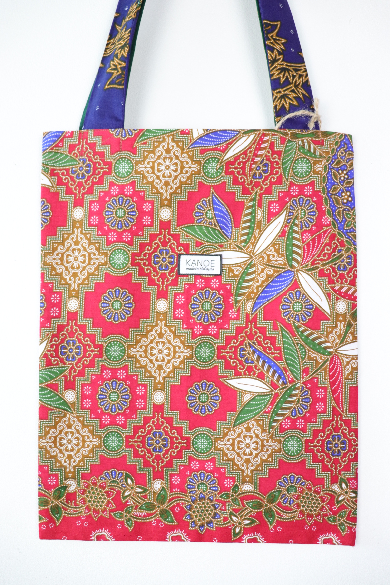 Batik Tote Bag (M) - Nyonya (Cherry Pink/ Green)
