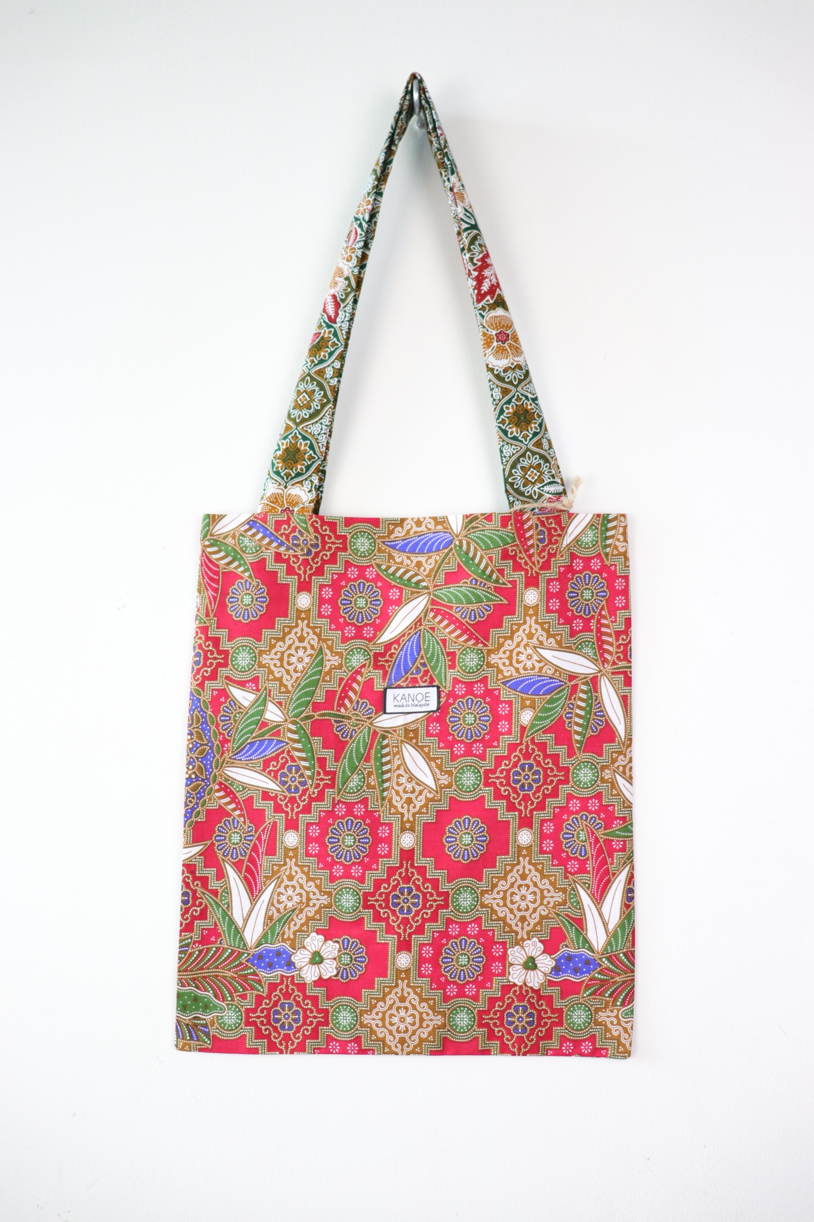 Batik Tote Bag (M) - Nyonya (Cherry Pink/ Green)