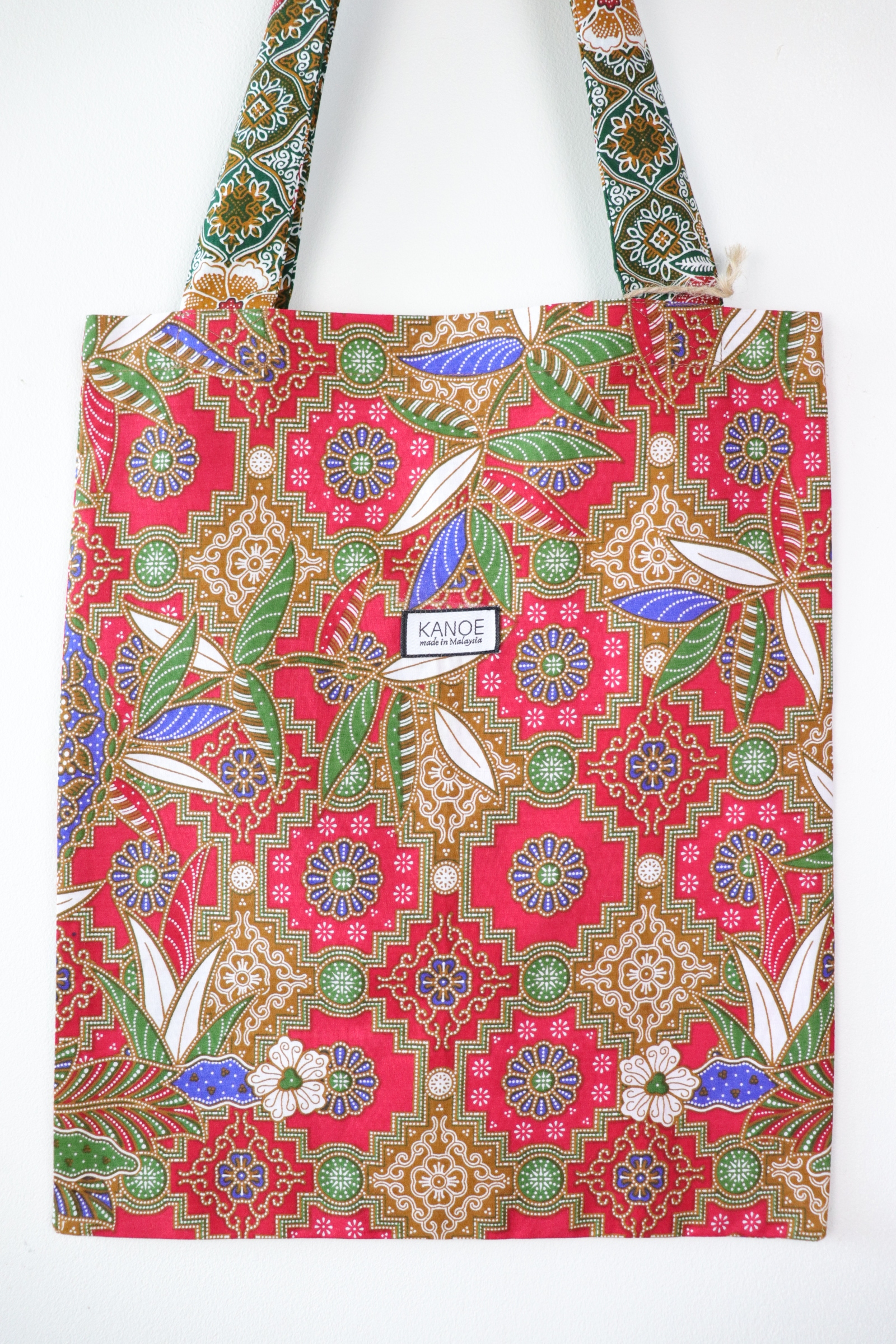 Batik Tote Bag (M) - Nyonya (Cherry Pink/ Green)
