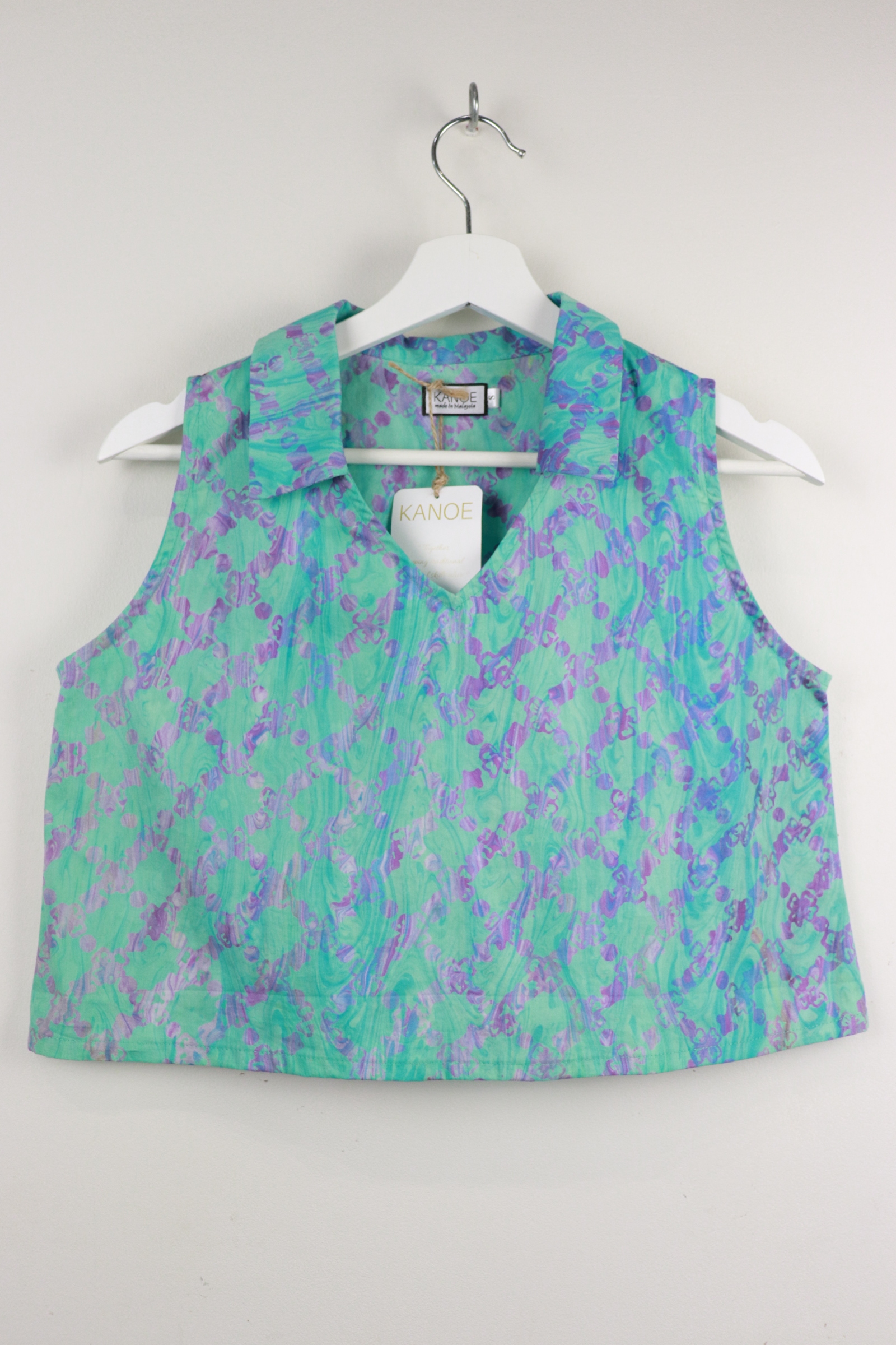 Collared V-neck Batik Top - Celeste [Handmade Batik]