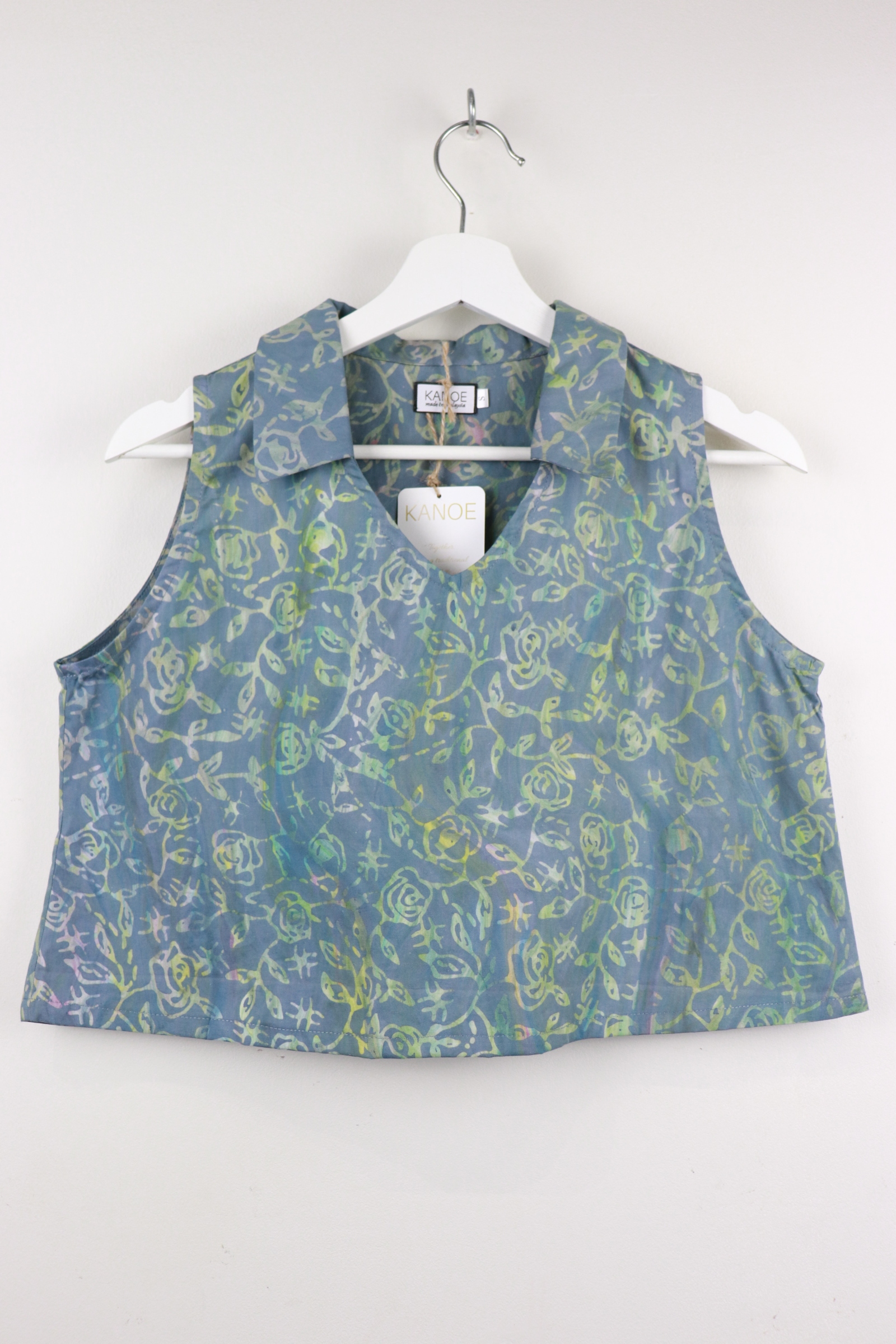 Collared V-neck Batik Top - Prairie [Handmade Batik]