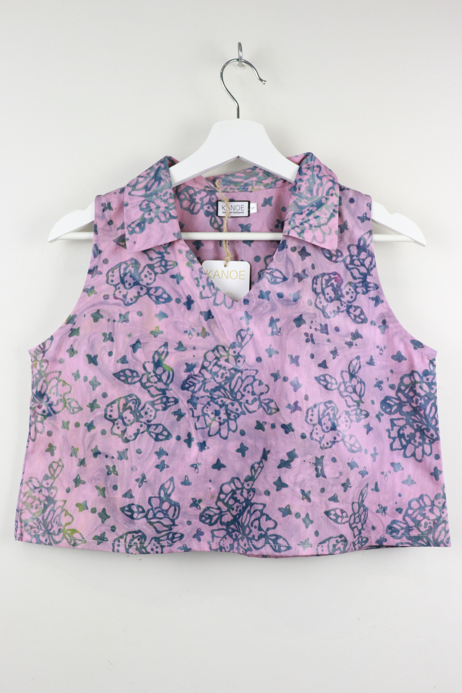 Collared V-neck Batik Top - Heather [Handmade Batik]