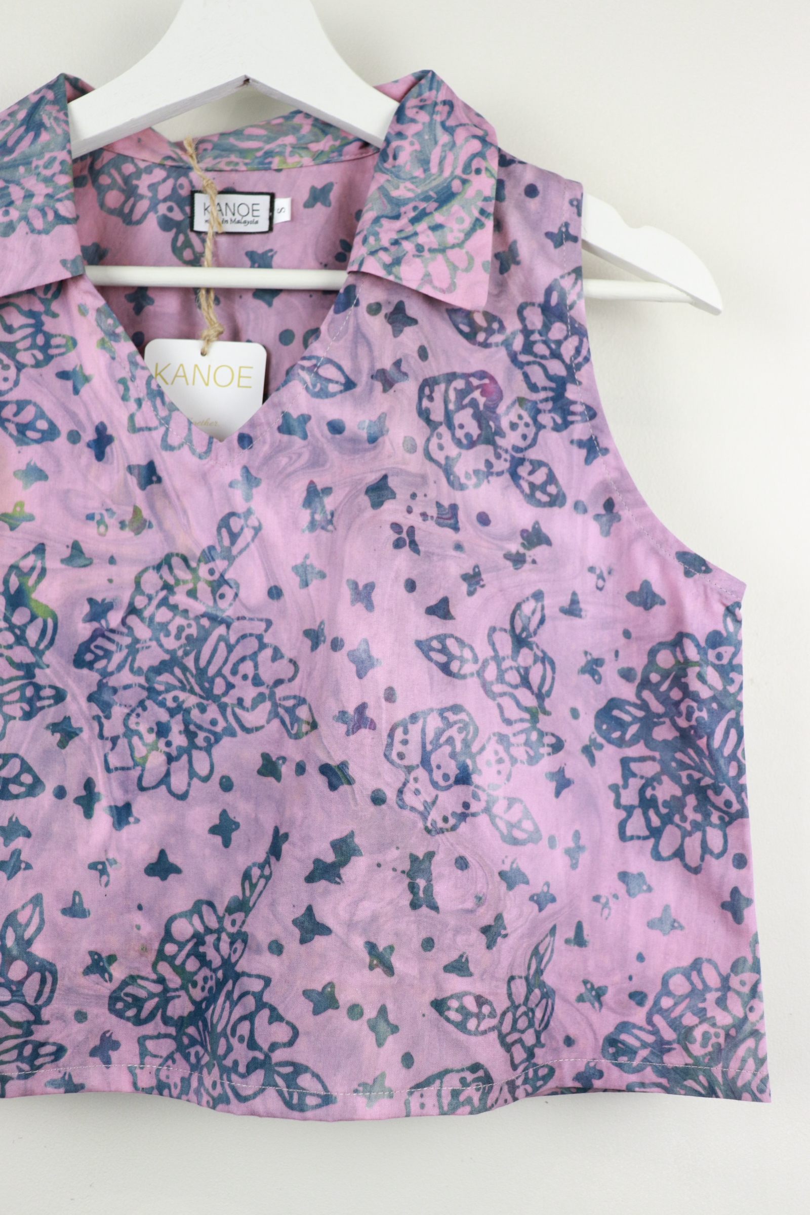 Collared V-neck Batik Top - Heather [Handmade Batik]