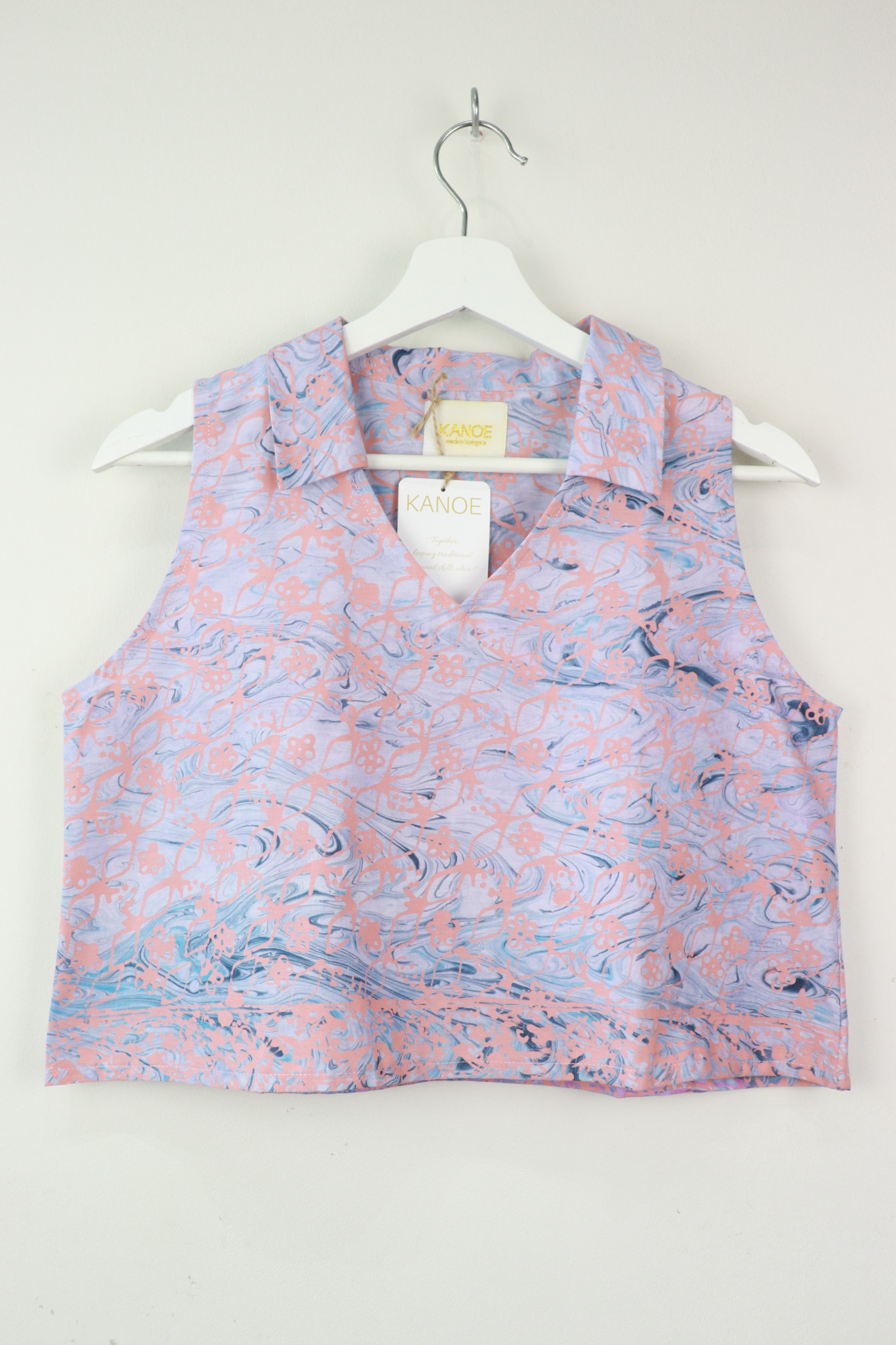Collared V-neck Batik Top - Eden's Glory (S) [Handmade Batik]