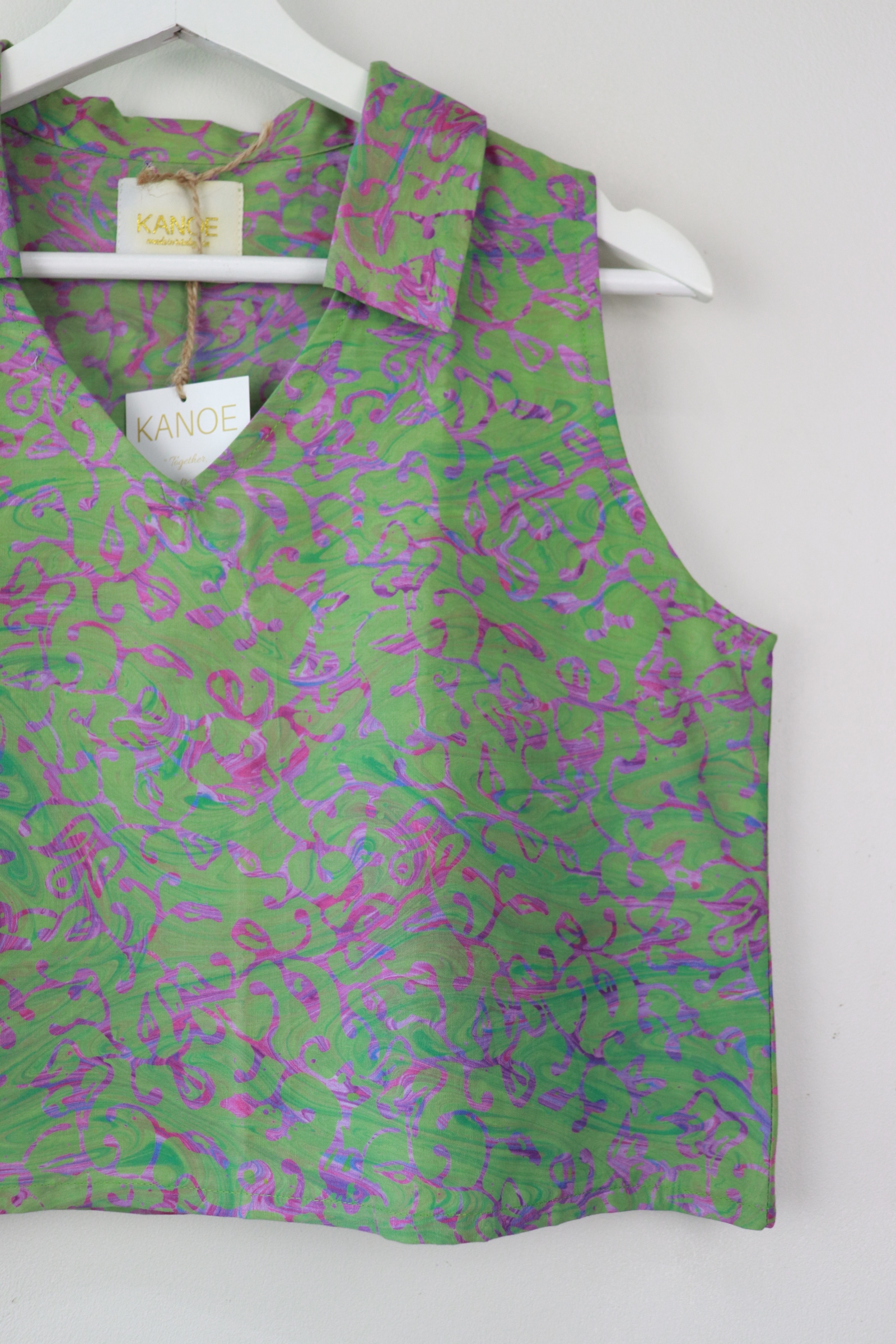 Collared V-neck Batik Top - Coral Reef (S) [Handmade Batik]