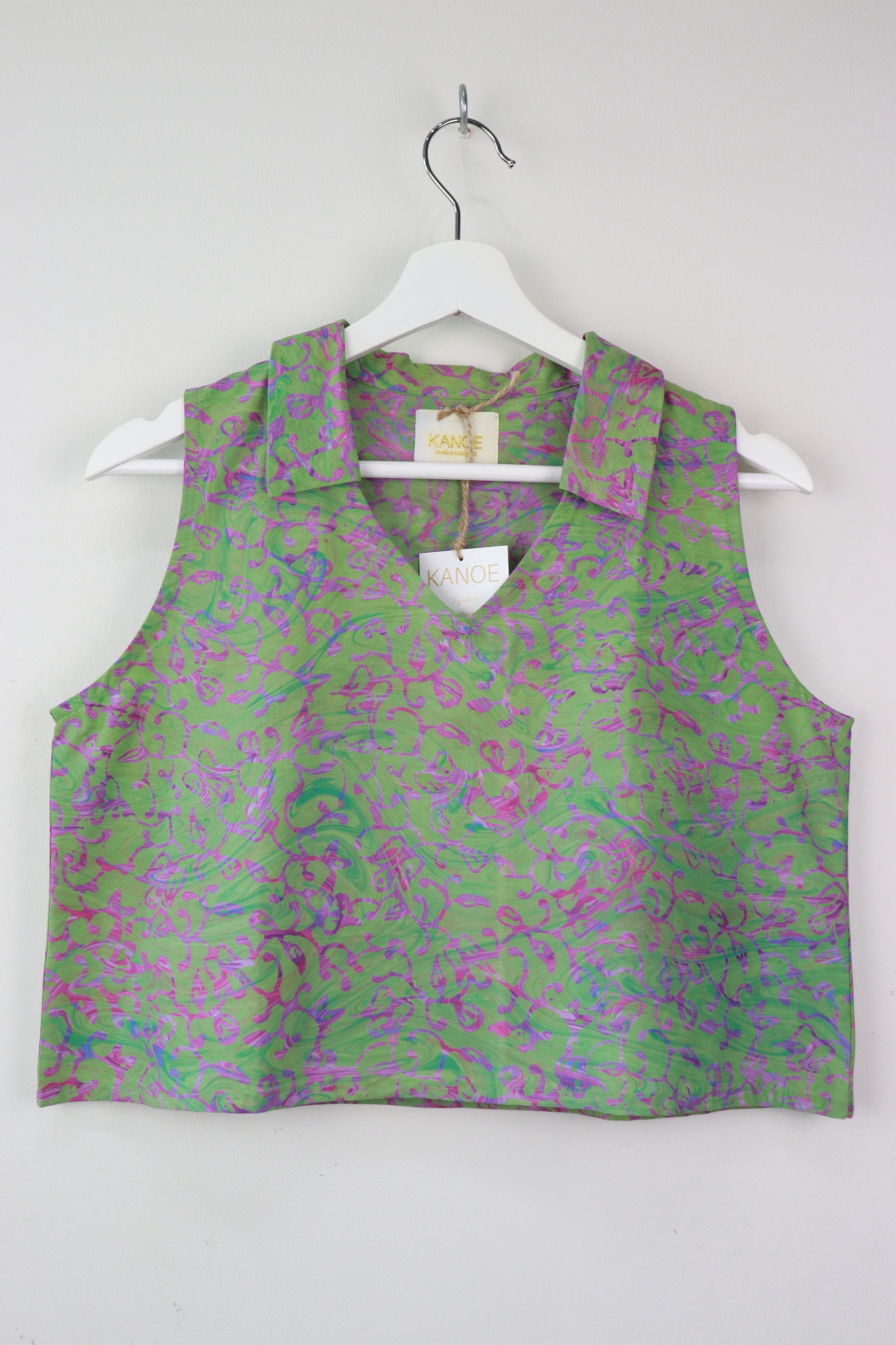 Collared V-neck Batik Top - Coral Reef (S) [Handmade Batik]