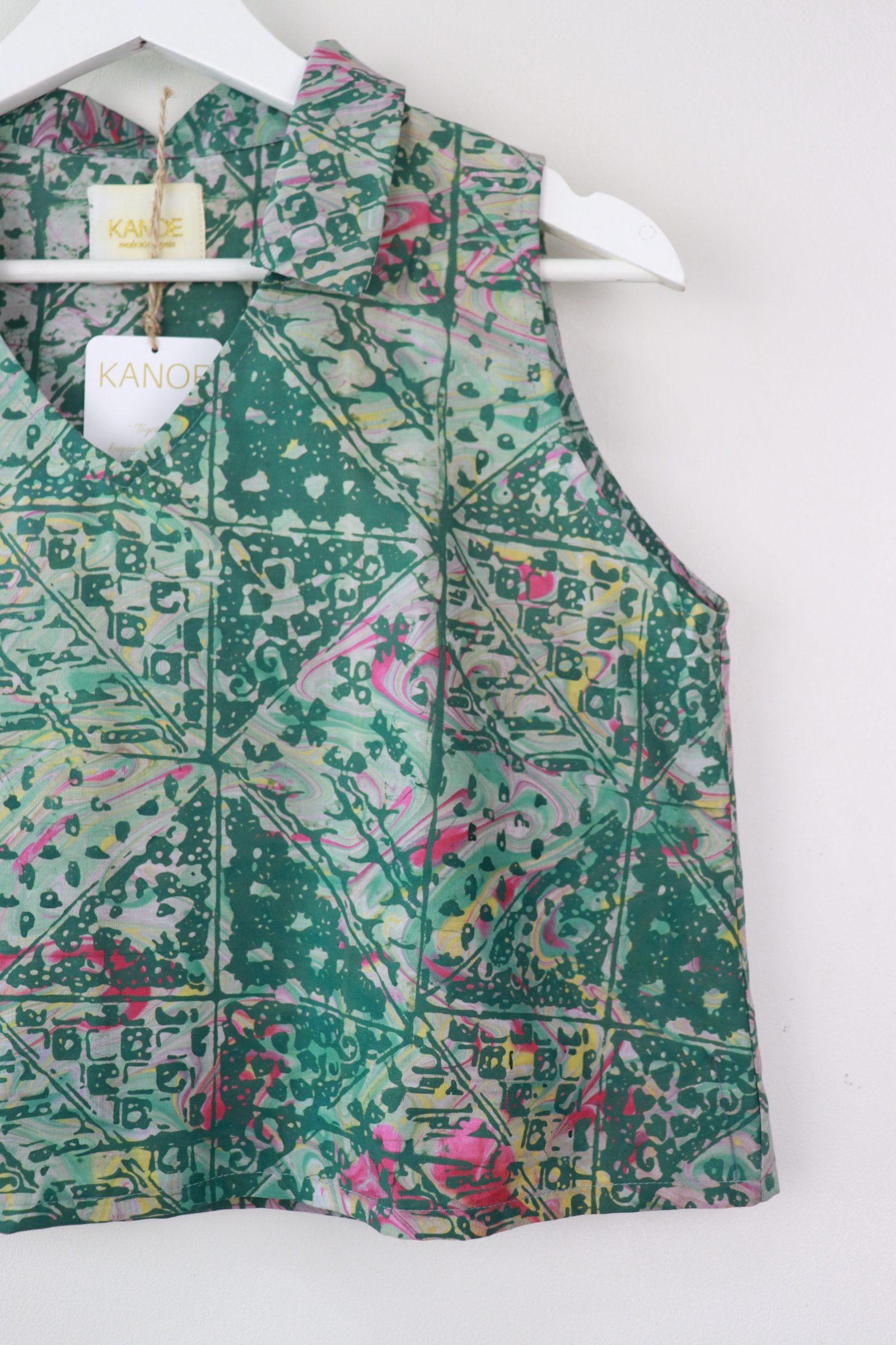 Collared V-neck Batik Top - Forest Peace (M) [Handmade Batik]