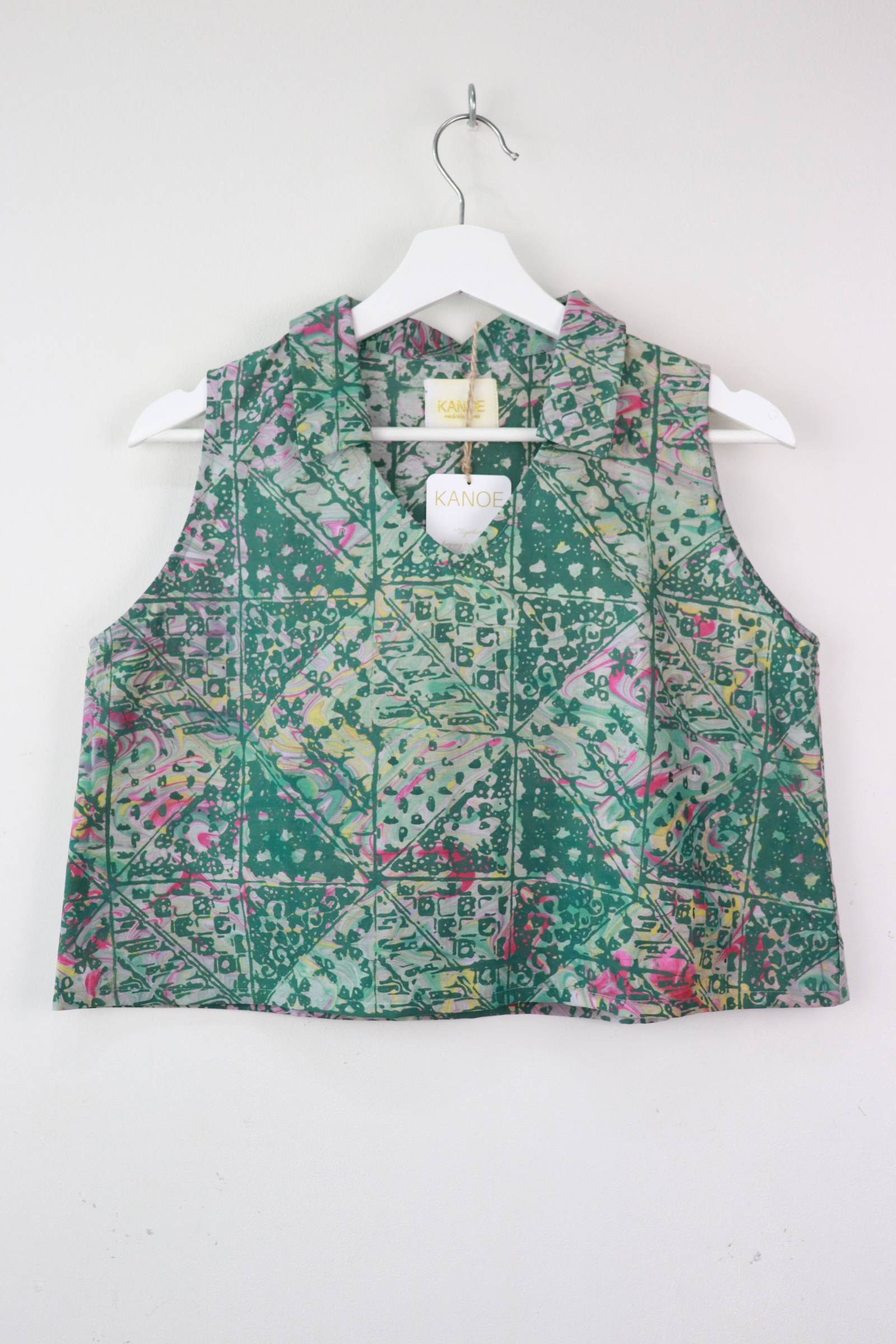 Collared V-neck Batik Top - Forest Peace (M) [Handmade Batik]