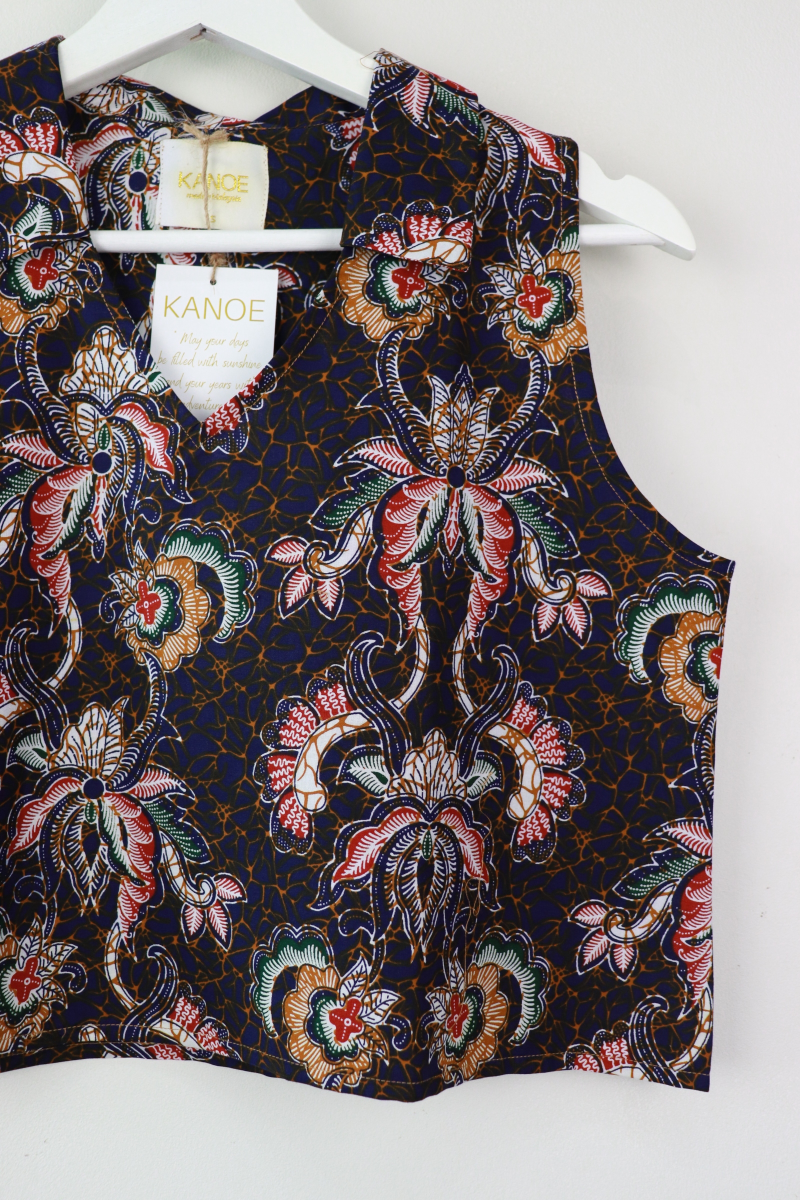 Collared V-neck Batik Top - Brave