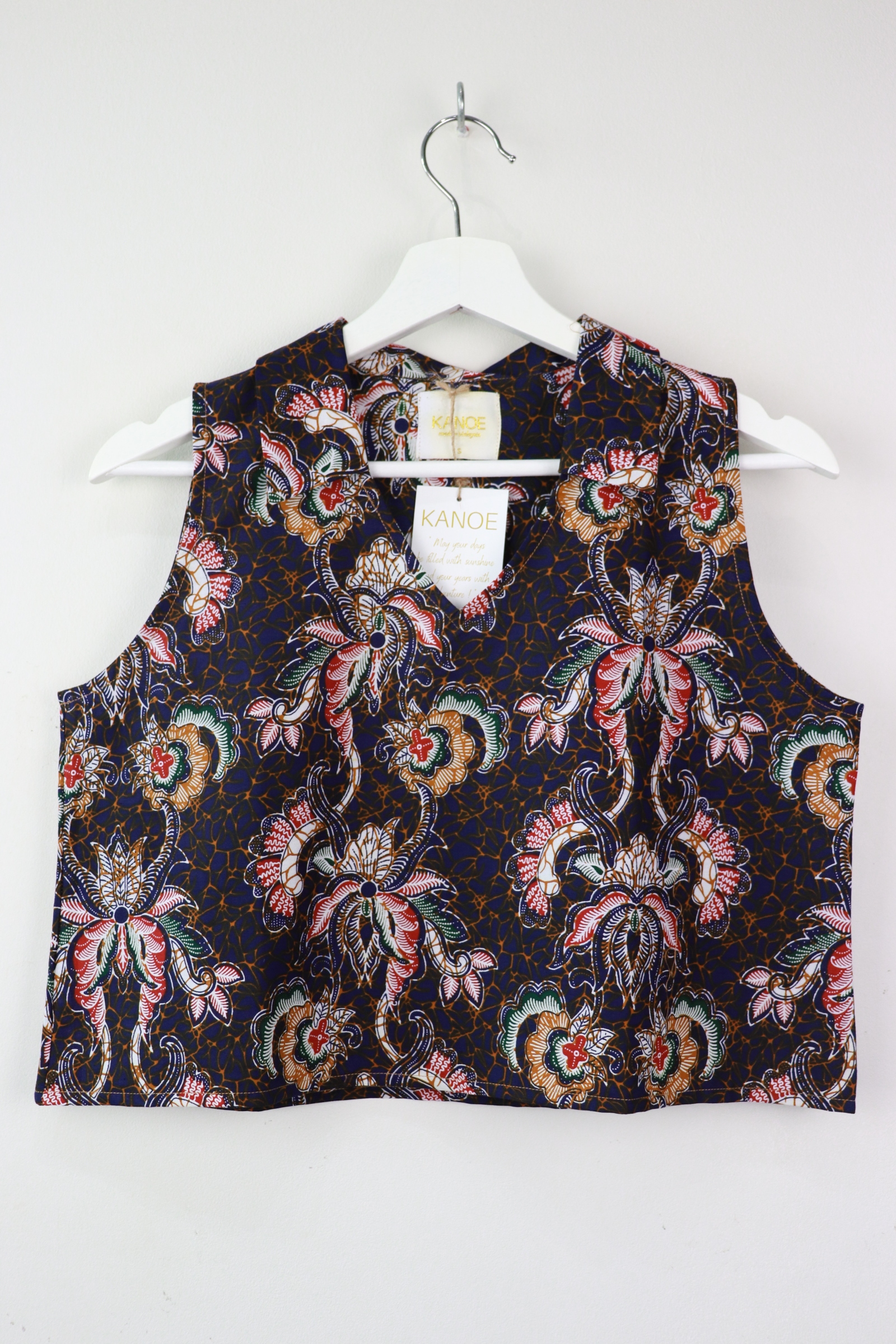Collared V-neck Batik Top - Brave