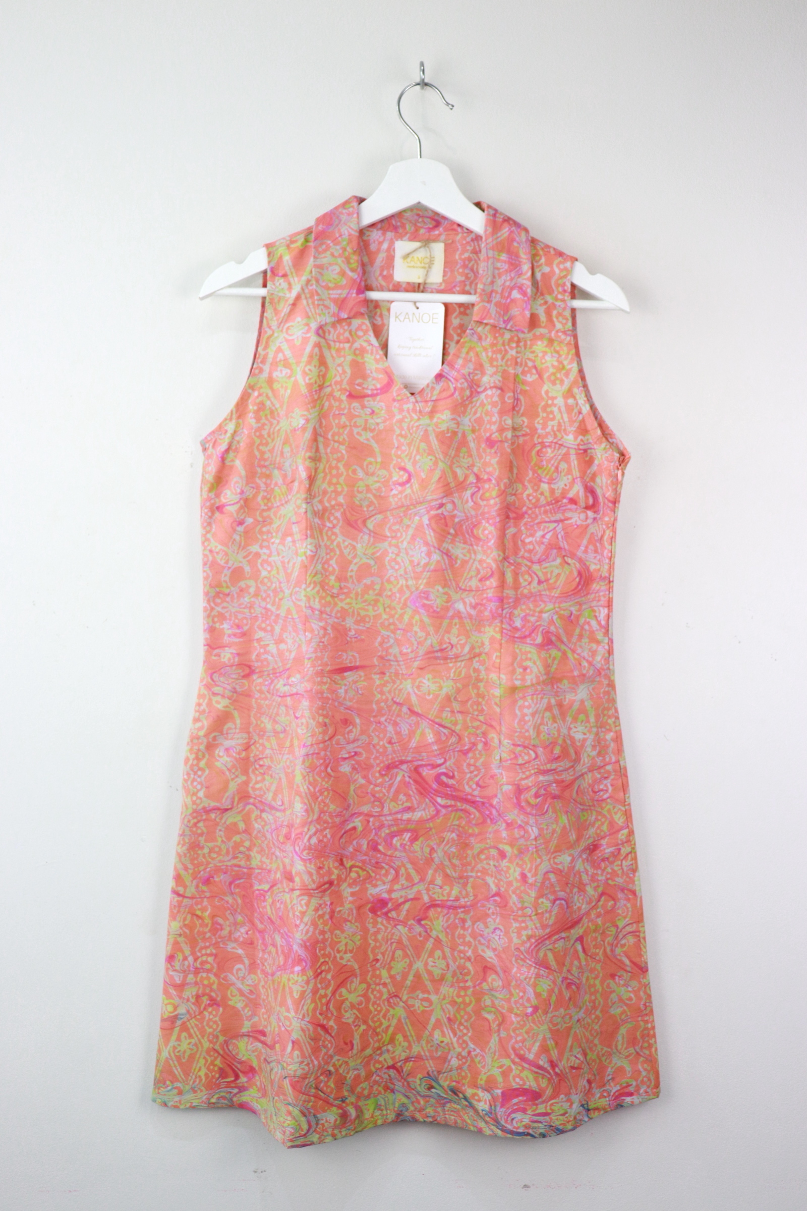 Collar V-neck Batik Dress - Carrot Fizz (S) [Handmade]