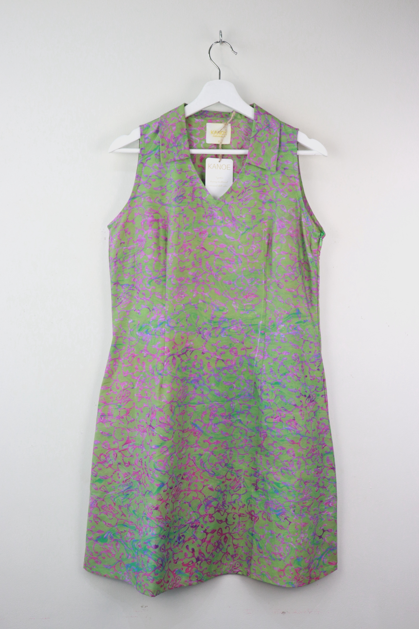 Collar V-neck Batik Dress - Coral Reef (S) [Handmade]