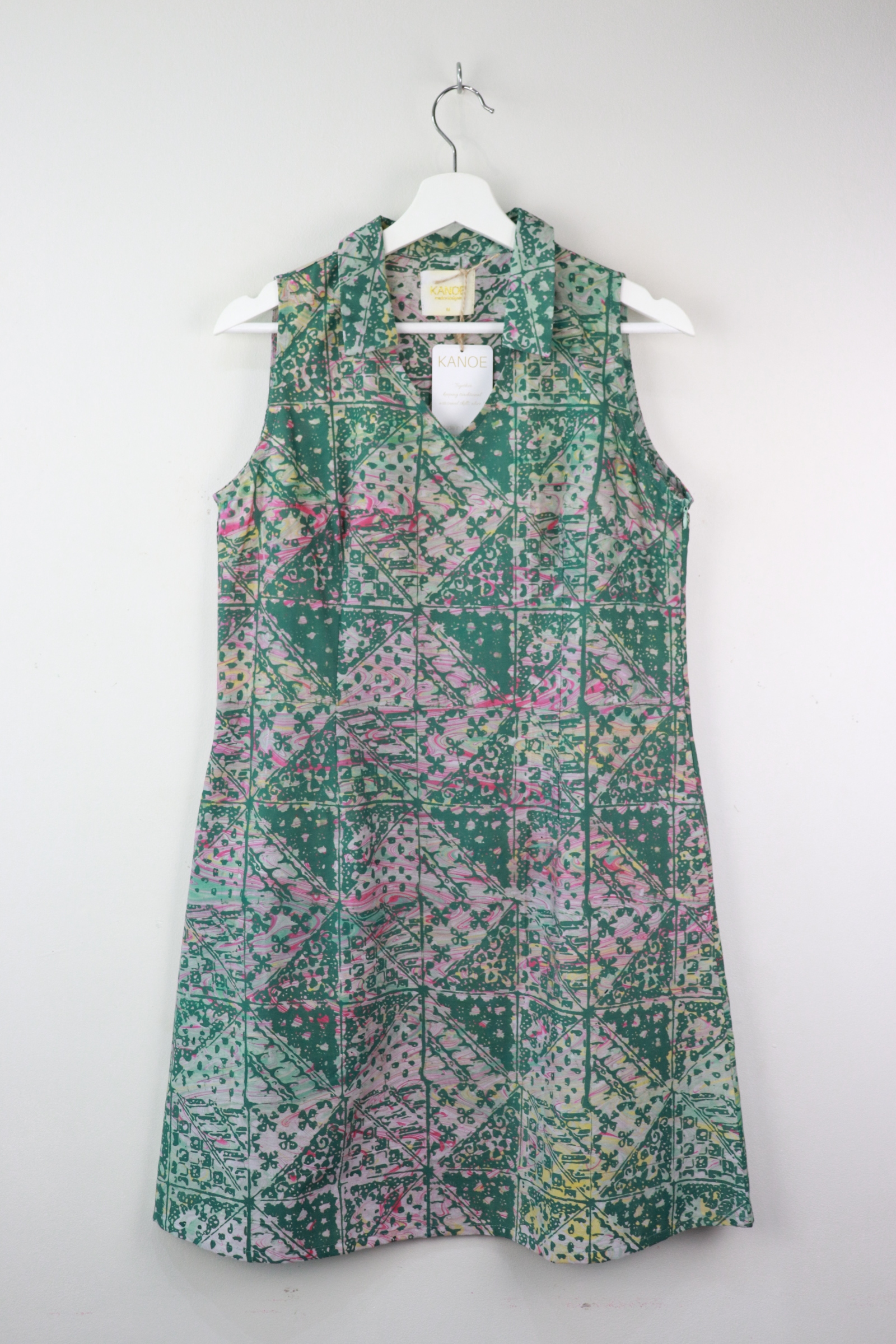 Collar V-neck Batik Dress - Forest Peace (M) [Handmade]