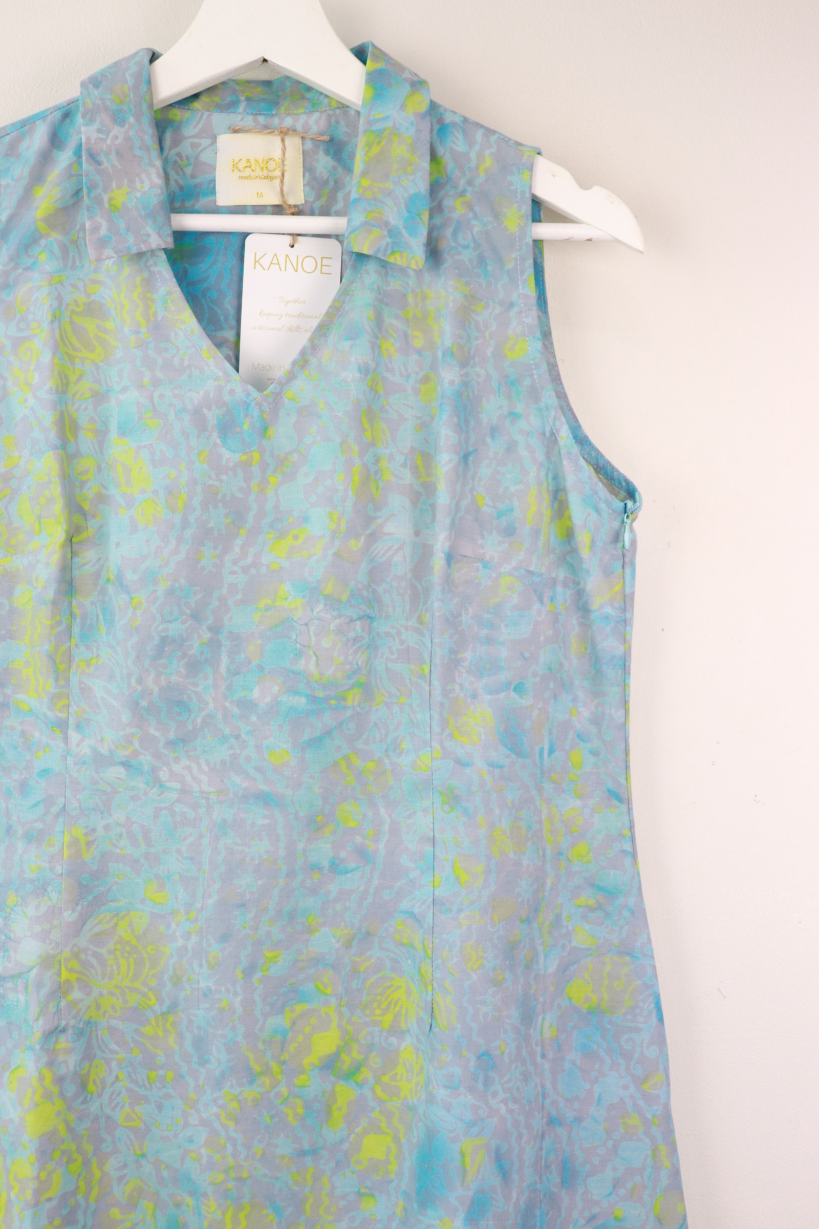 Collar V-neck Batik Dress - Open Heaven (M) [Handmade]