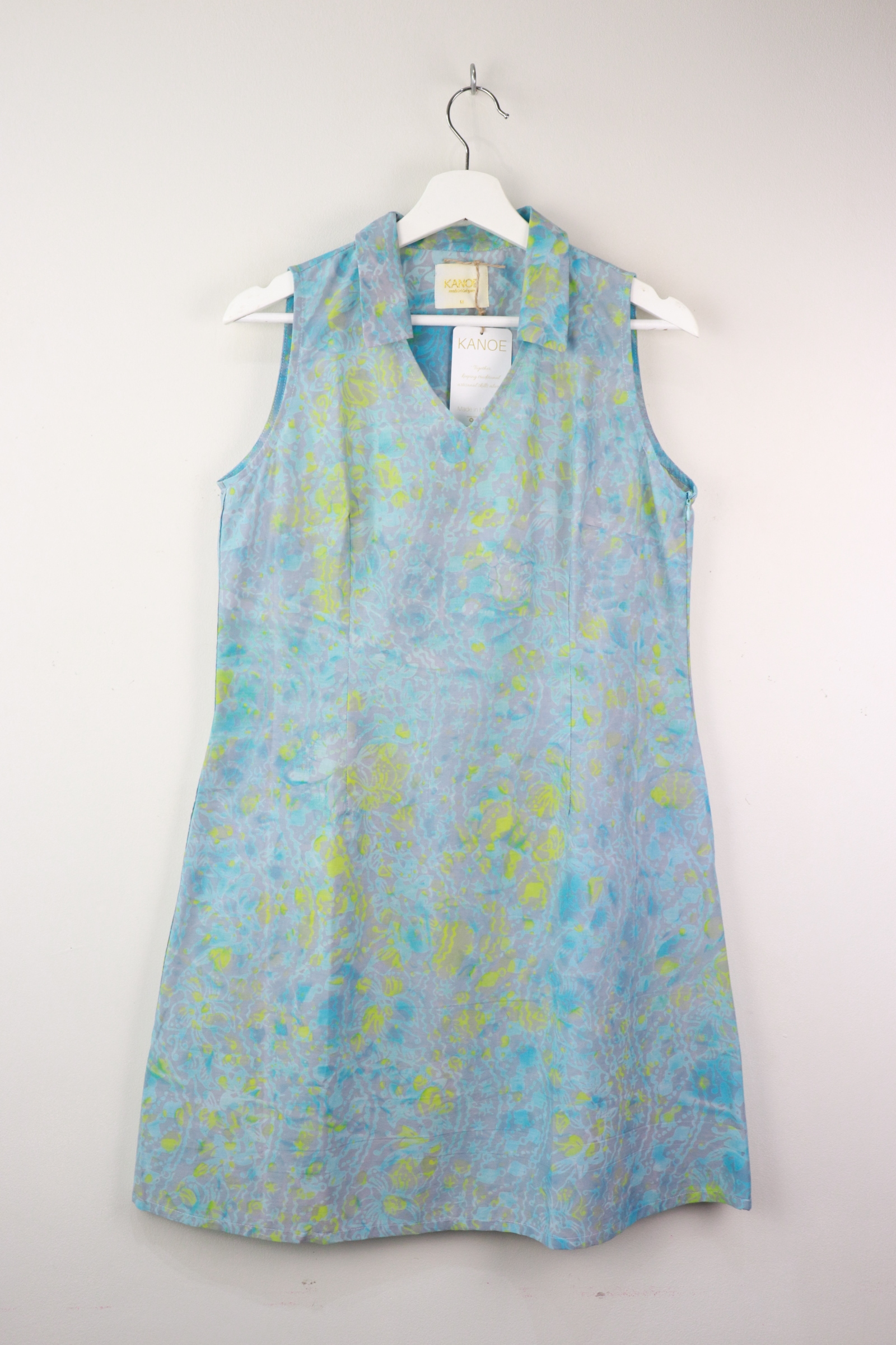Collar V-neck Batik Dress - Open Heaven (M) [Handmade]