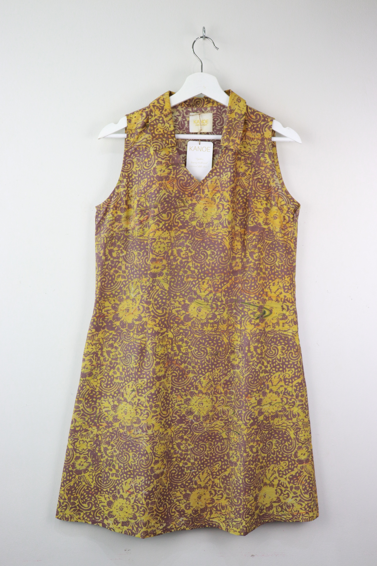 Collar V-neck Batik Dress - Sunflower Shine (M) [Handmade]