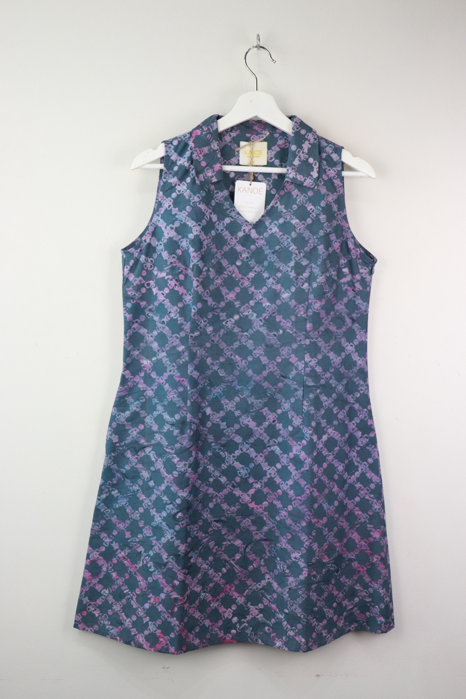 Collar V-neck Batik Dress - Boxy Fun (M) [Handmade]
