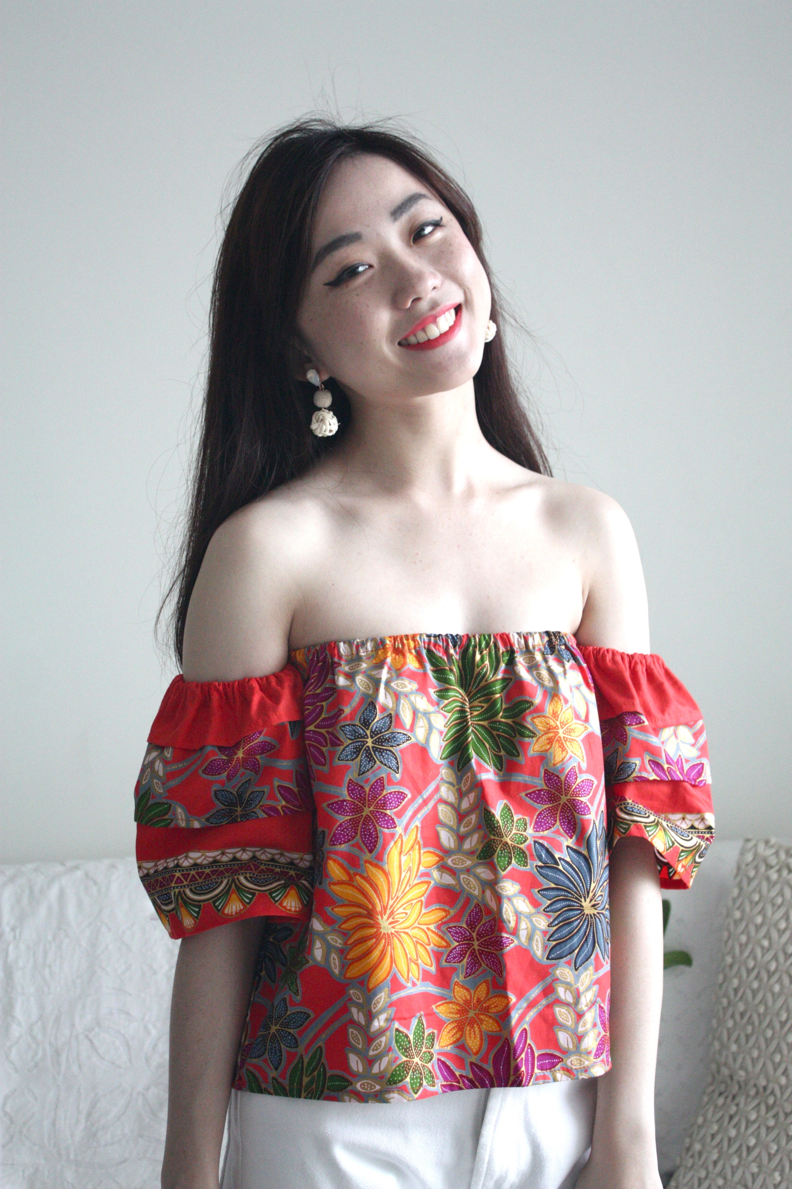 Batik Three Tier Sleeves Top - Coral Red