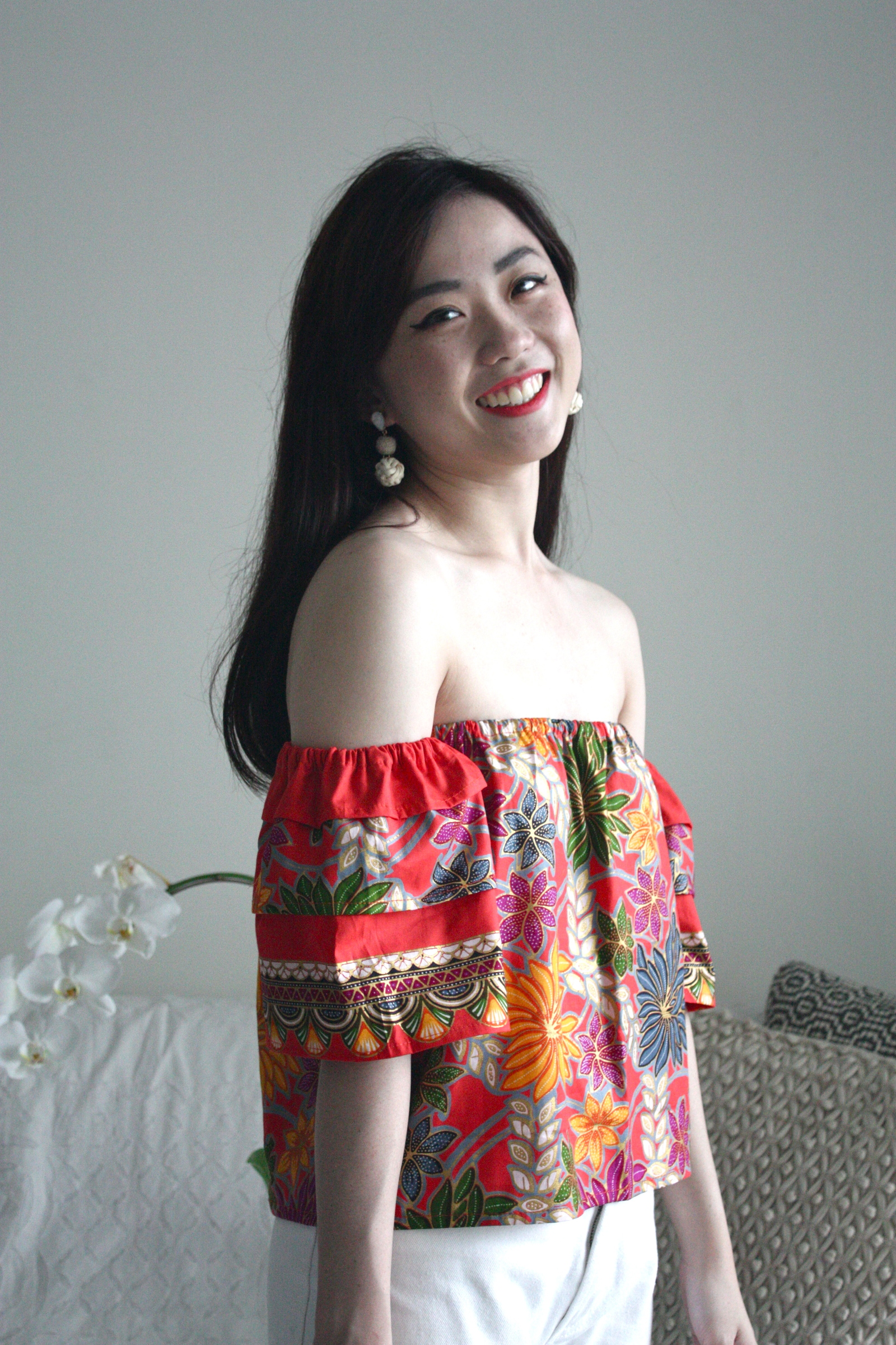Batik Three Tier Sleeves Top - Coral Red