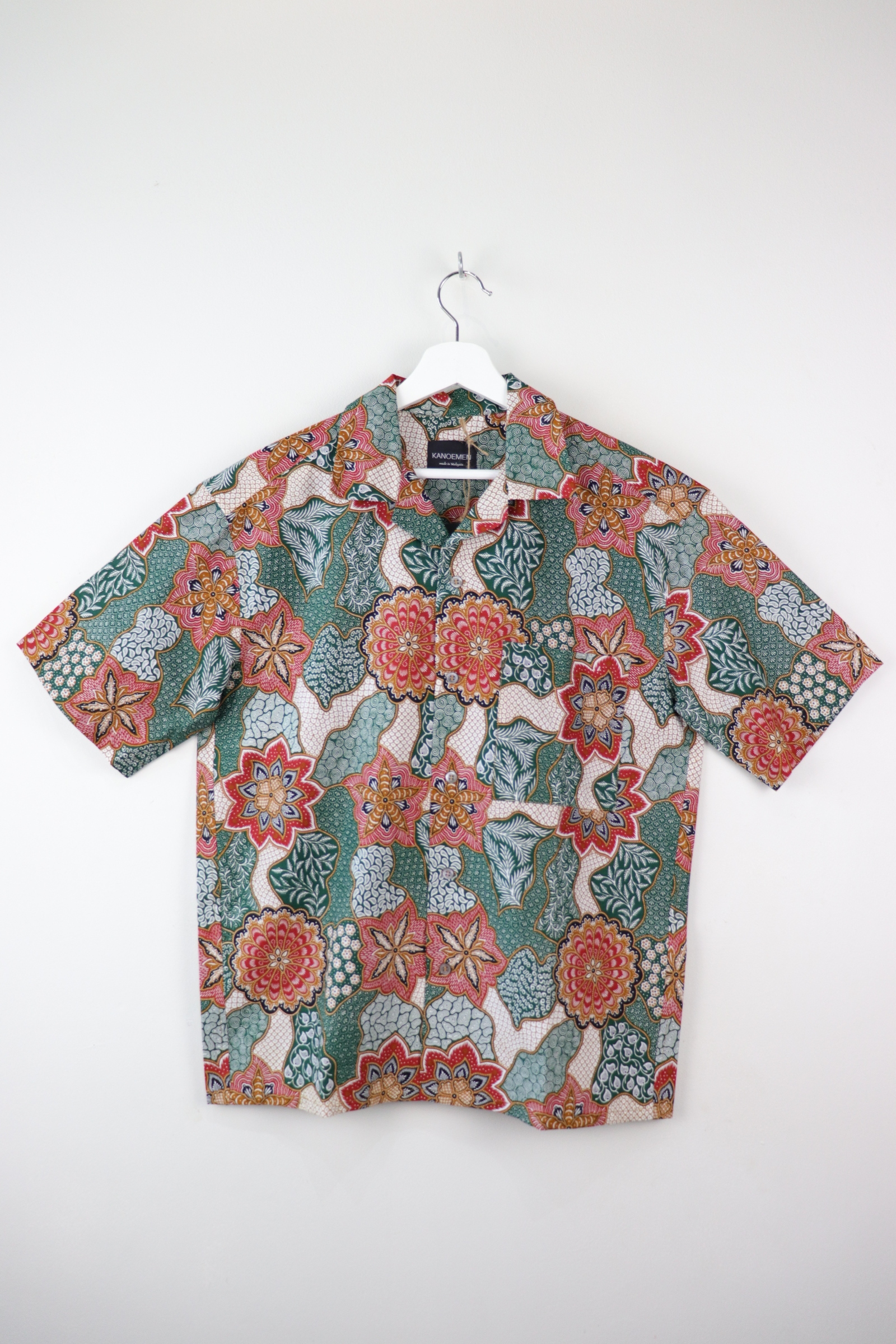 Mens Open Collar Shirt - Coral (Green) (S)