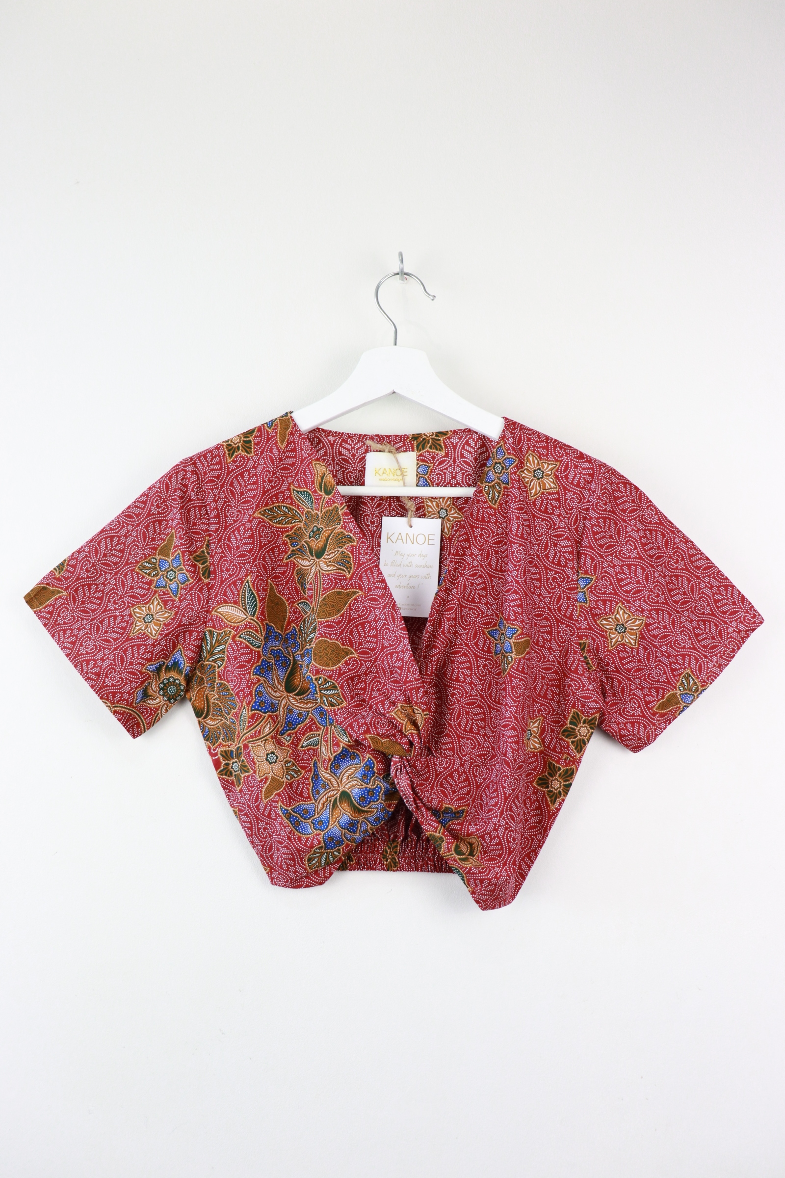 Twisted Front Batik Top - Red Bean