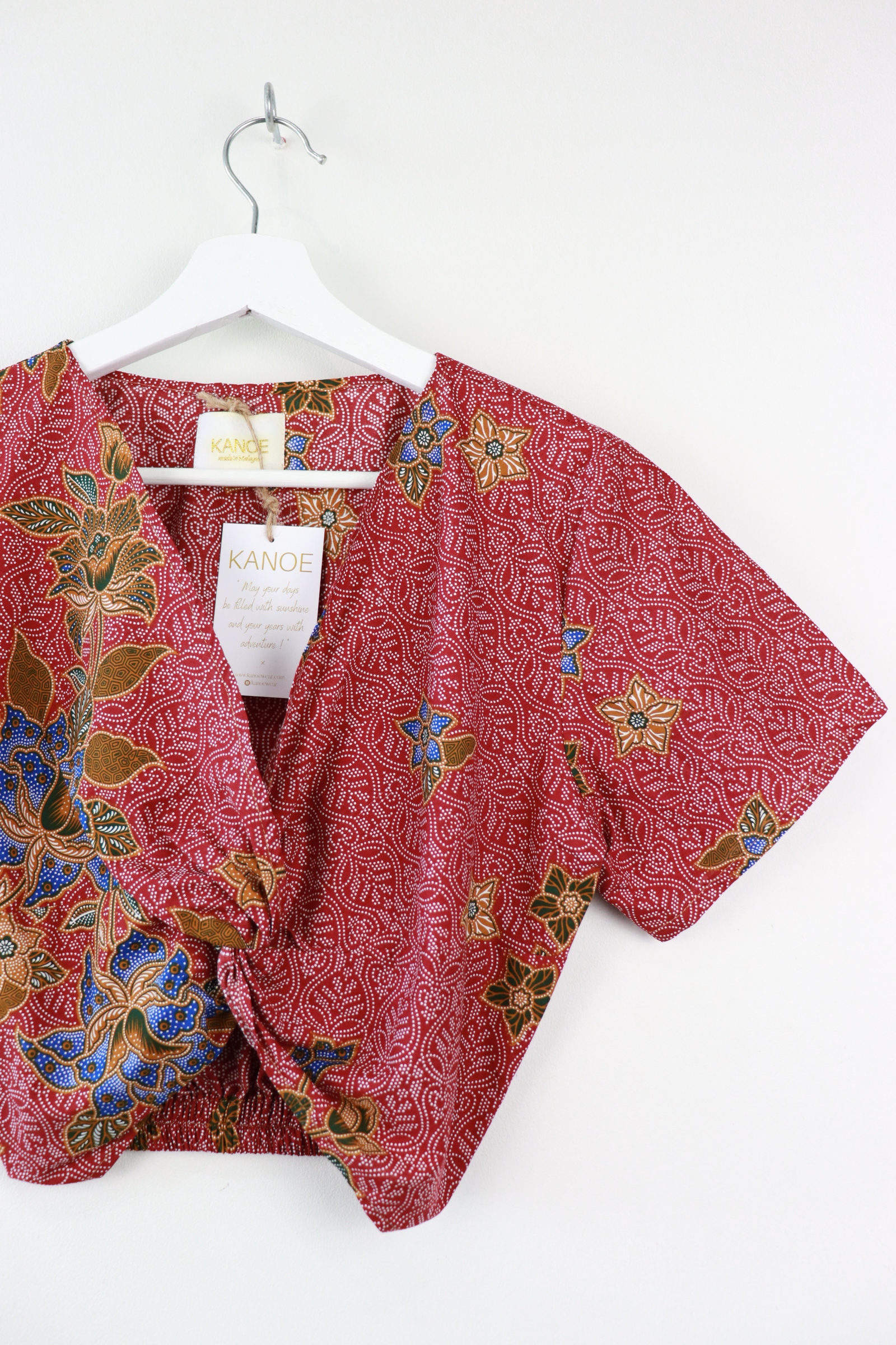 Twisted Front Batik Top - Red Bean