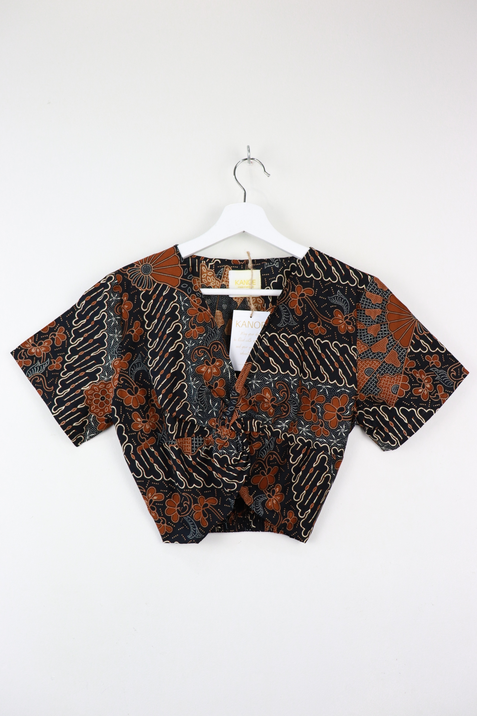 Twisted Front Batik Top - Walnut