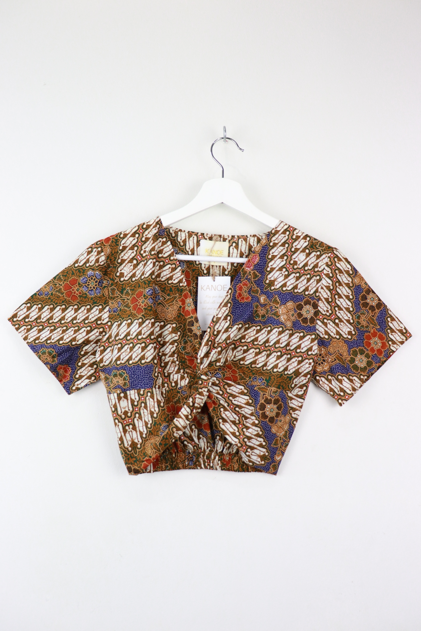 Twisted Front Batik Top - Chestnut (Blue)