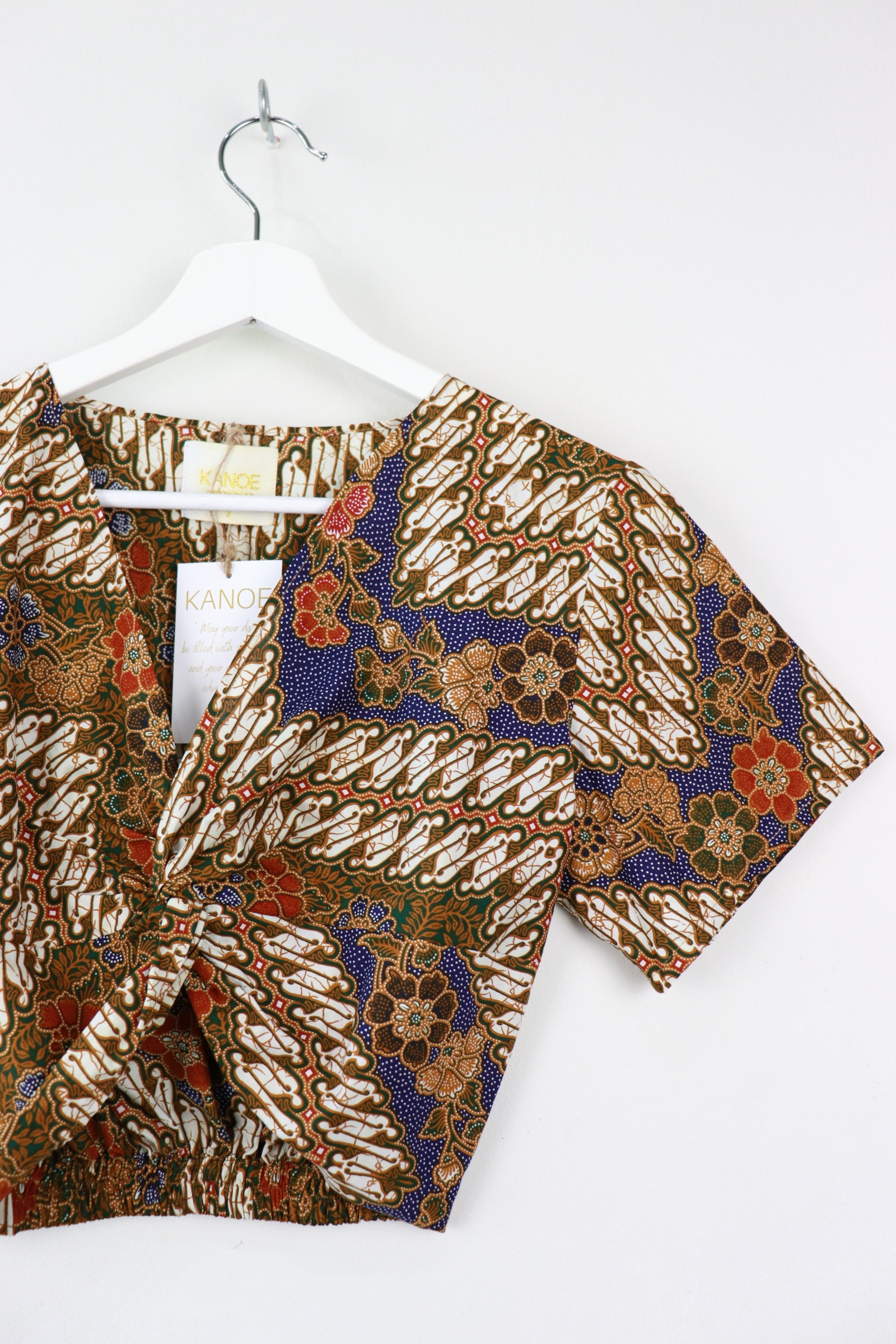 Twisted Front Batik Top - Chestnut (Blue)