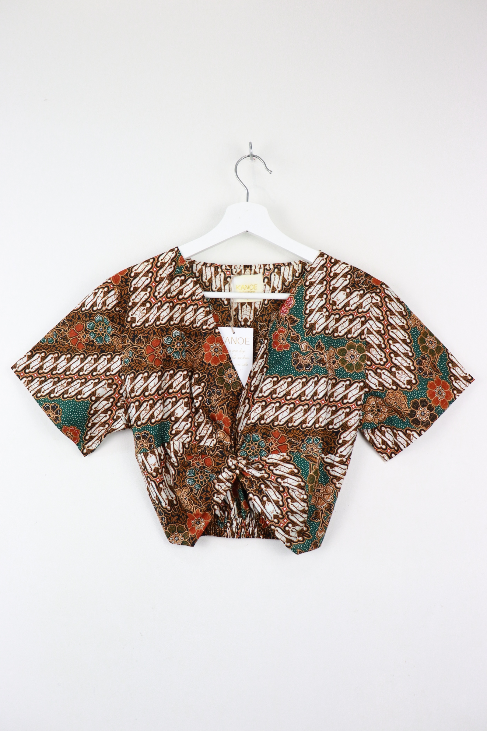 Twisted Front Batik Top - Chestnut (Green)