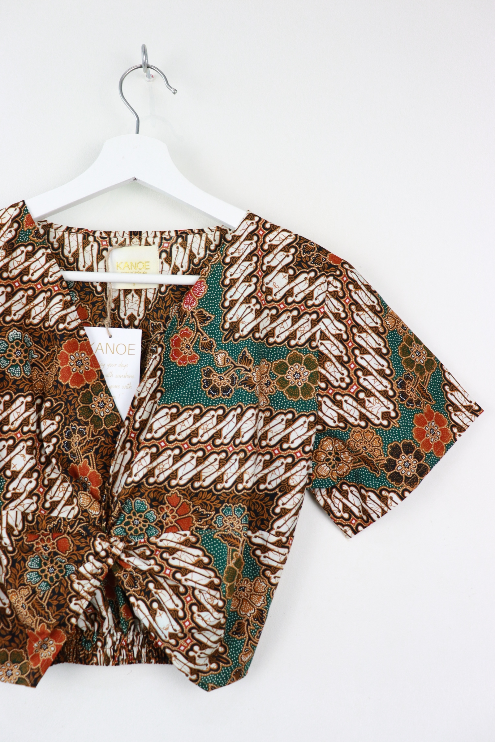 Twisted Front Batik Top - Chestnut (Green)