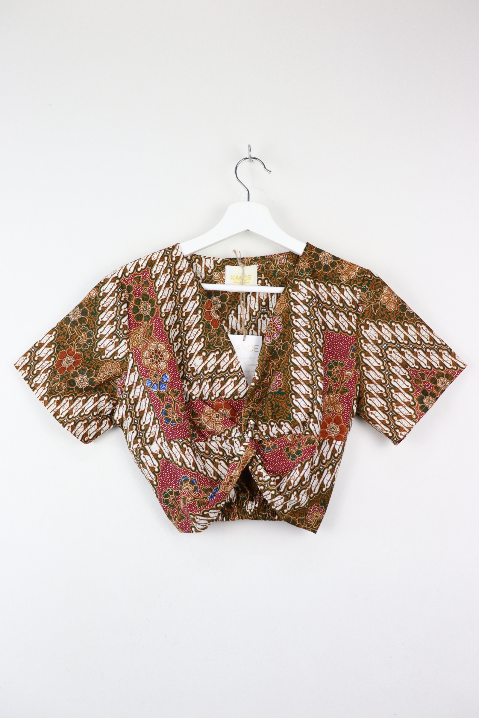 Twisted Front Batik Top - Chestnut (Maroon)