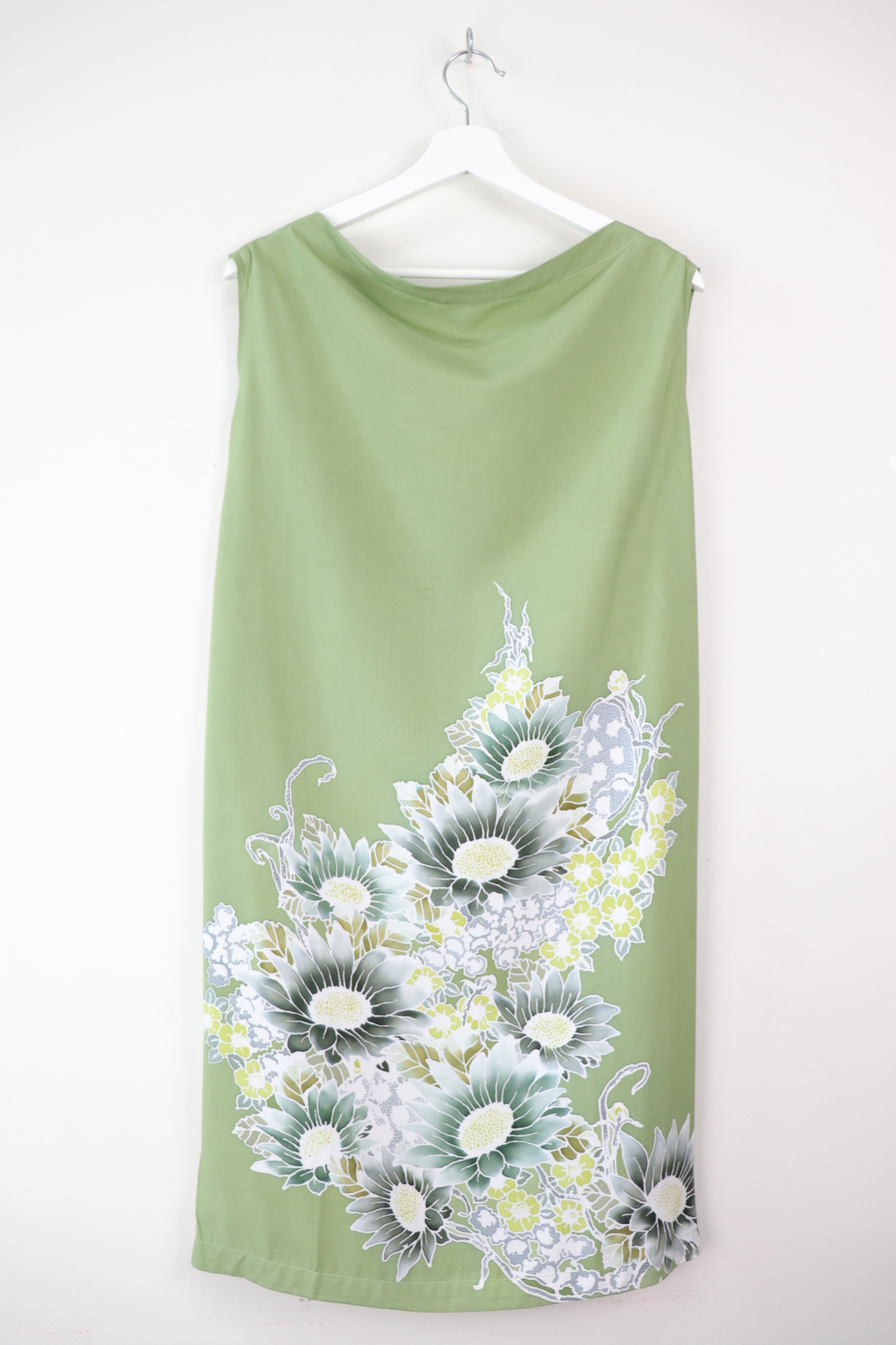 Batik Cowl Dress - Chrysanthemum Sage *Flawed [HandDrawn Batik]