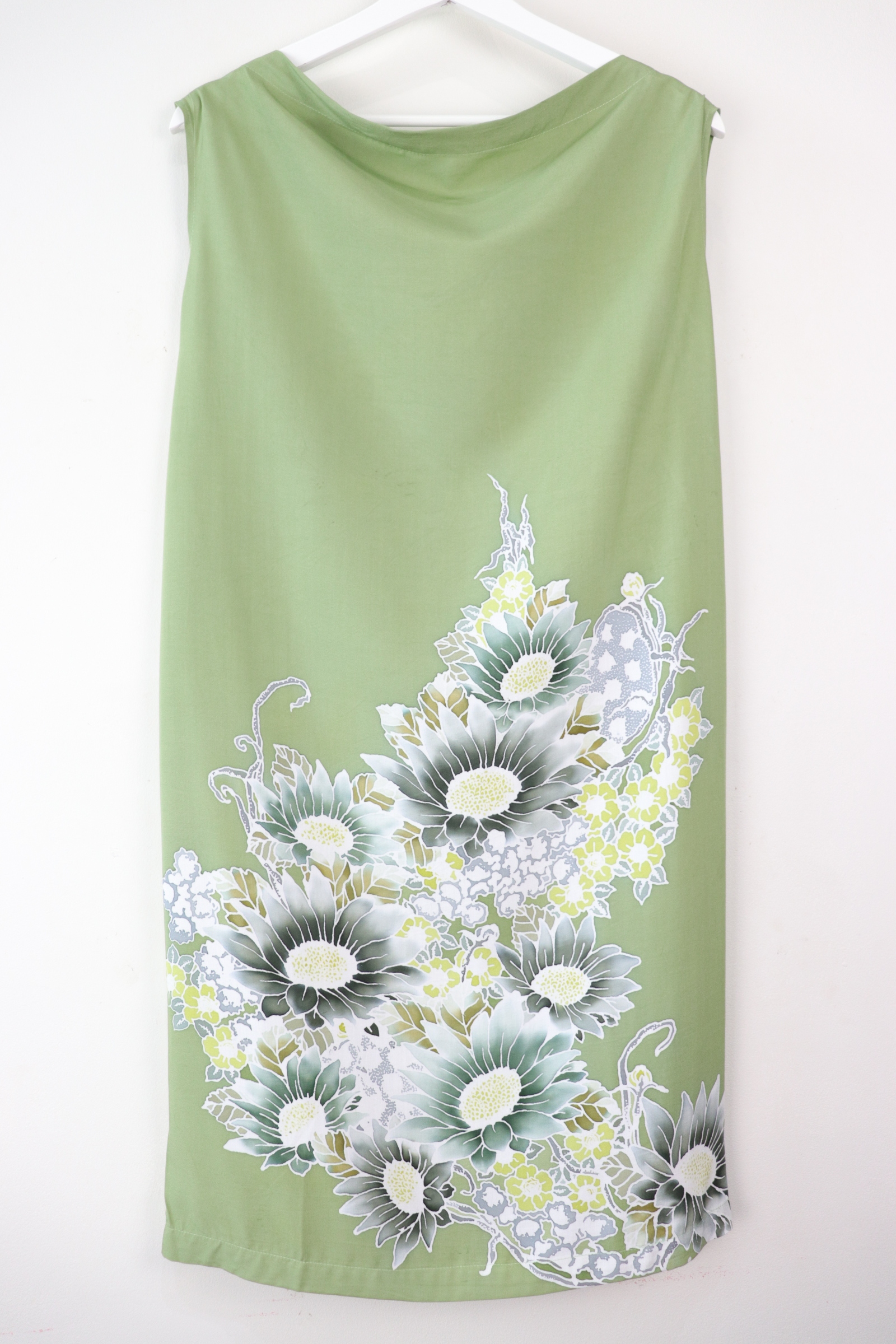 Batik Cowl Dress - Chrysanthemum Sage *Flawed [HandDrawn Batik]
