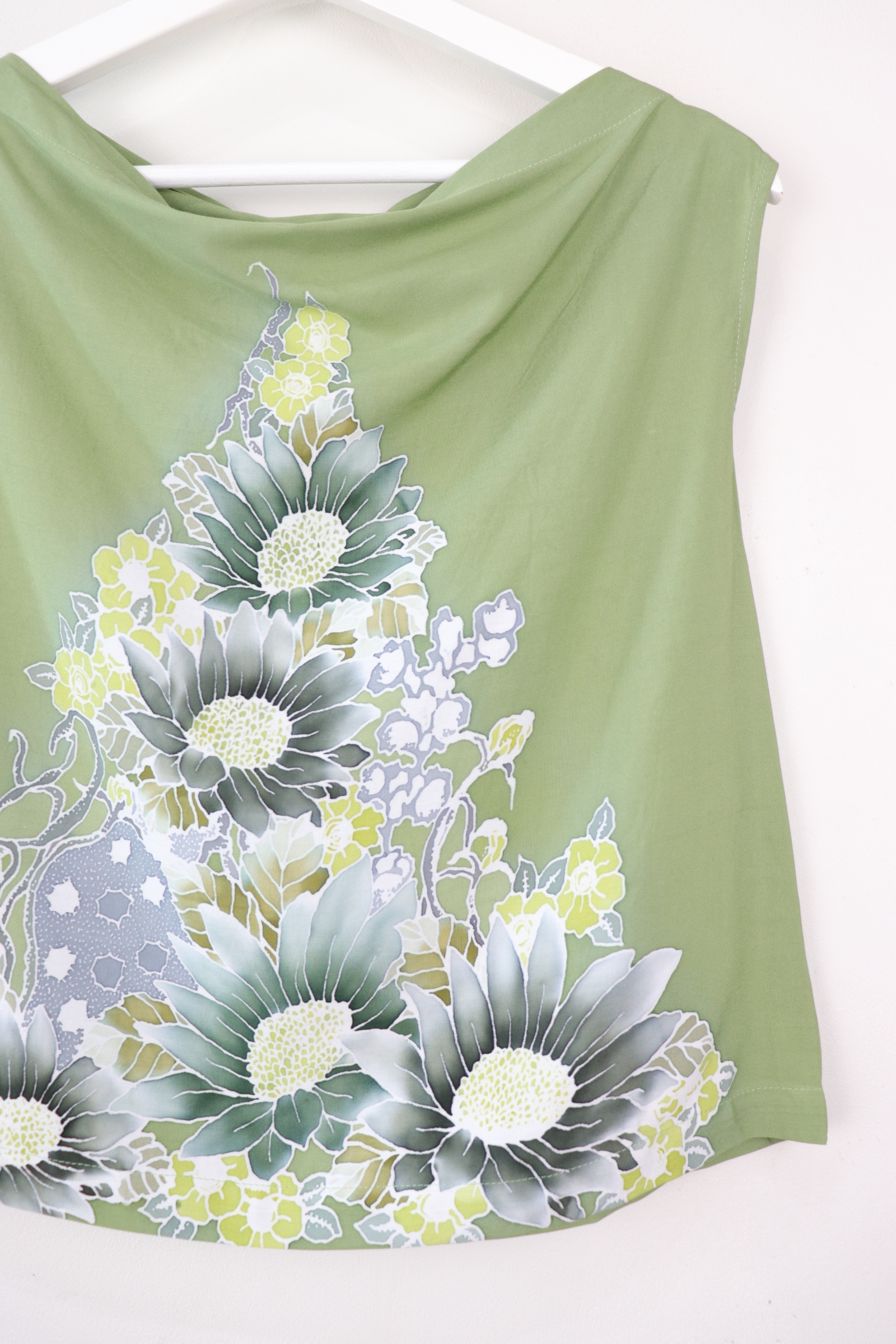 Batik Cowl Top - Chrysanthemum Sage [HandDrawn Batik]