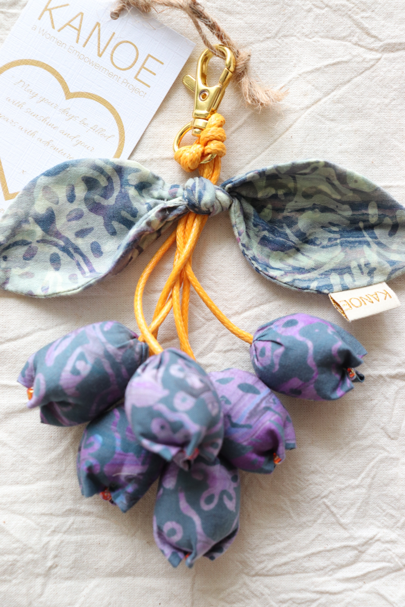 Bougainvillea Batik Keychain - Taro Charcoal [Handmade Batik]