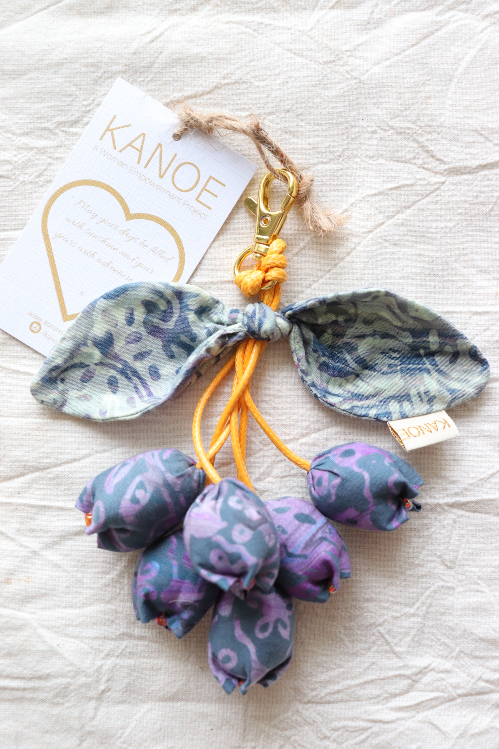Bougainvillea Batik Keychain - Taro Charcoal [Handmade Batik]
