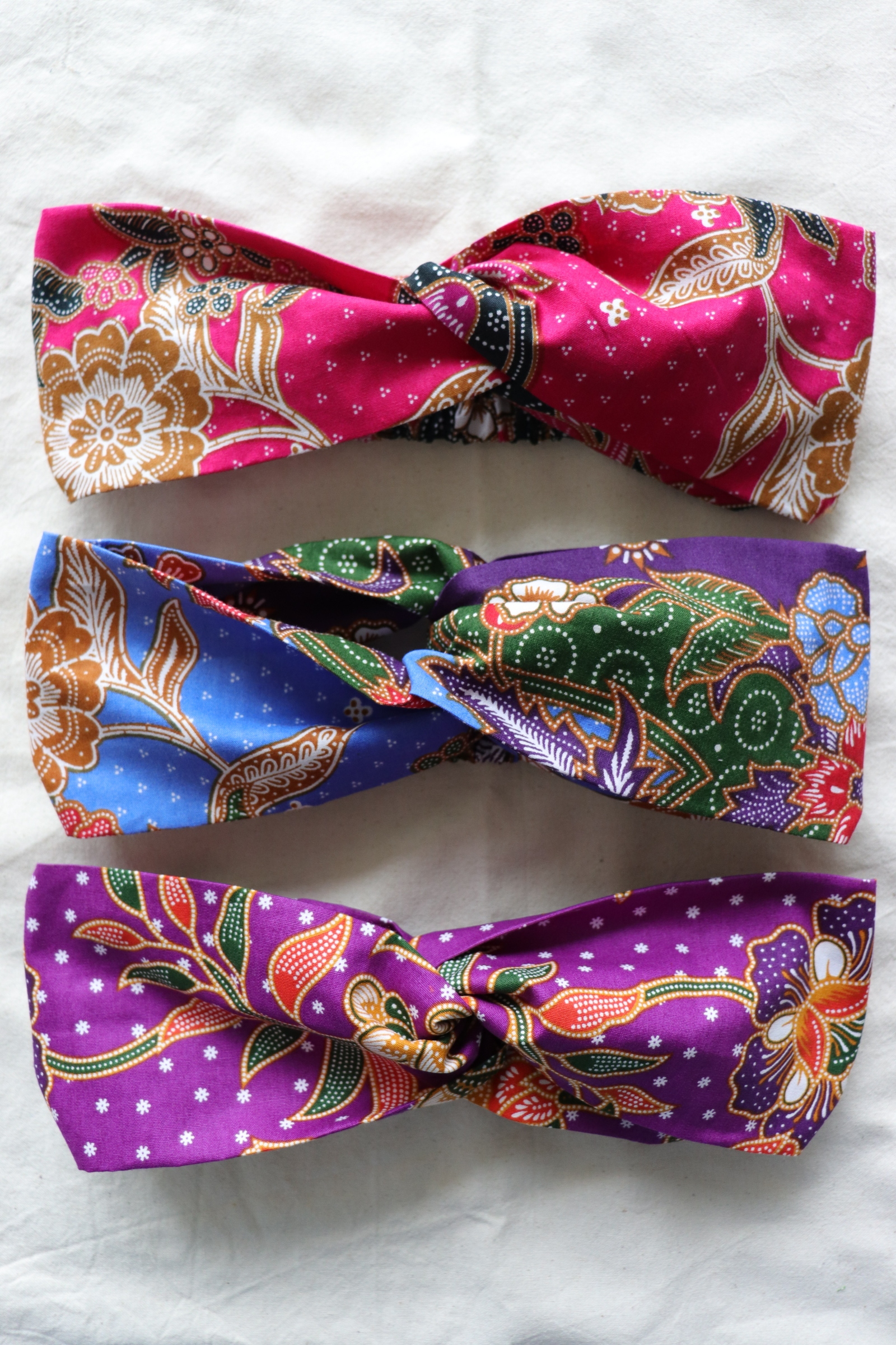 Crossover Batik Headbands [Set of 3] - Roselle Tea
